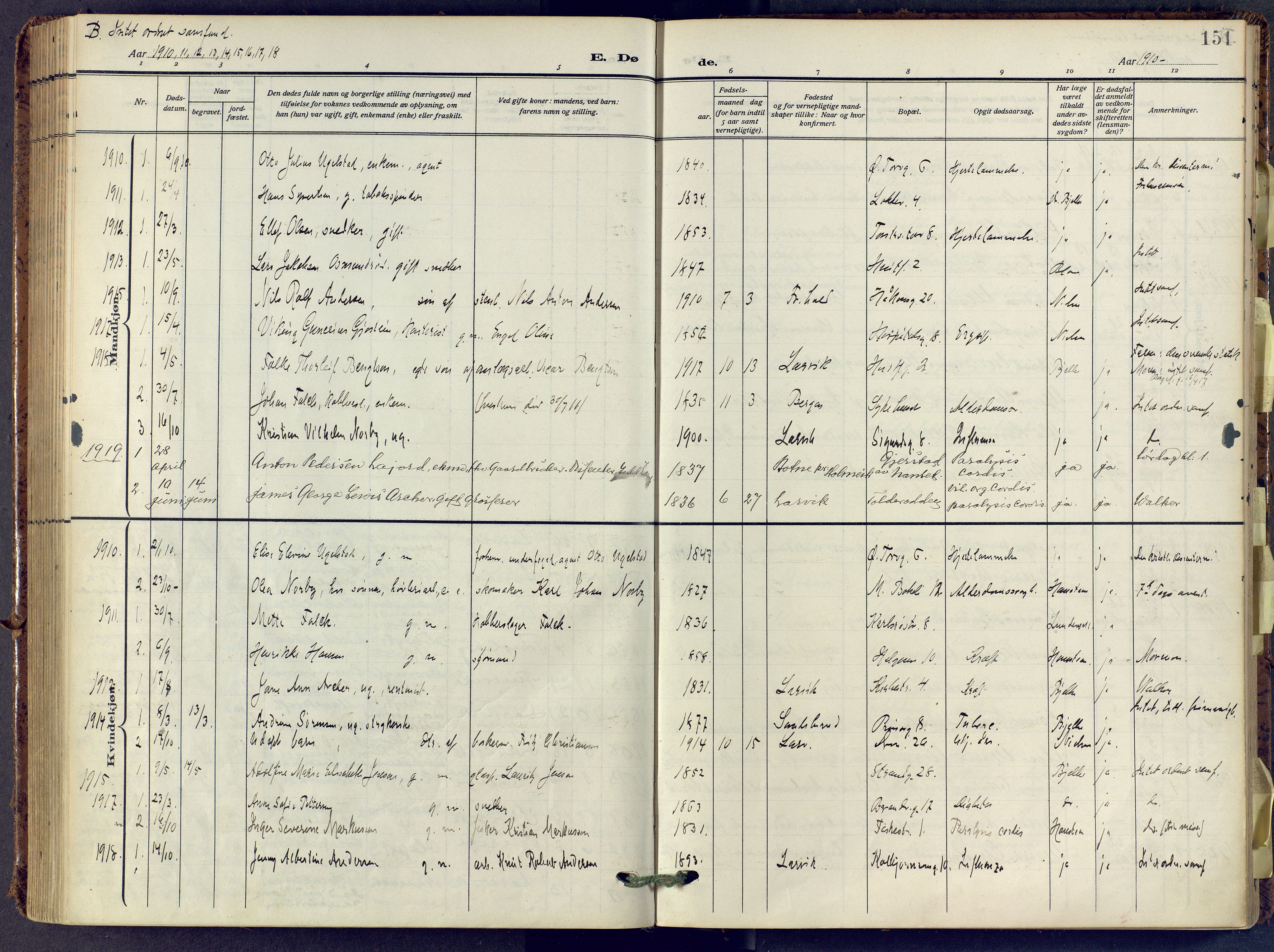 Larvik kirkebøker, SAKO/A-352/F/Fa/L0013: Parish register (official) no. I 13, 1910-1960, p. 151