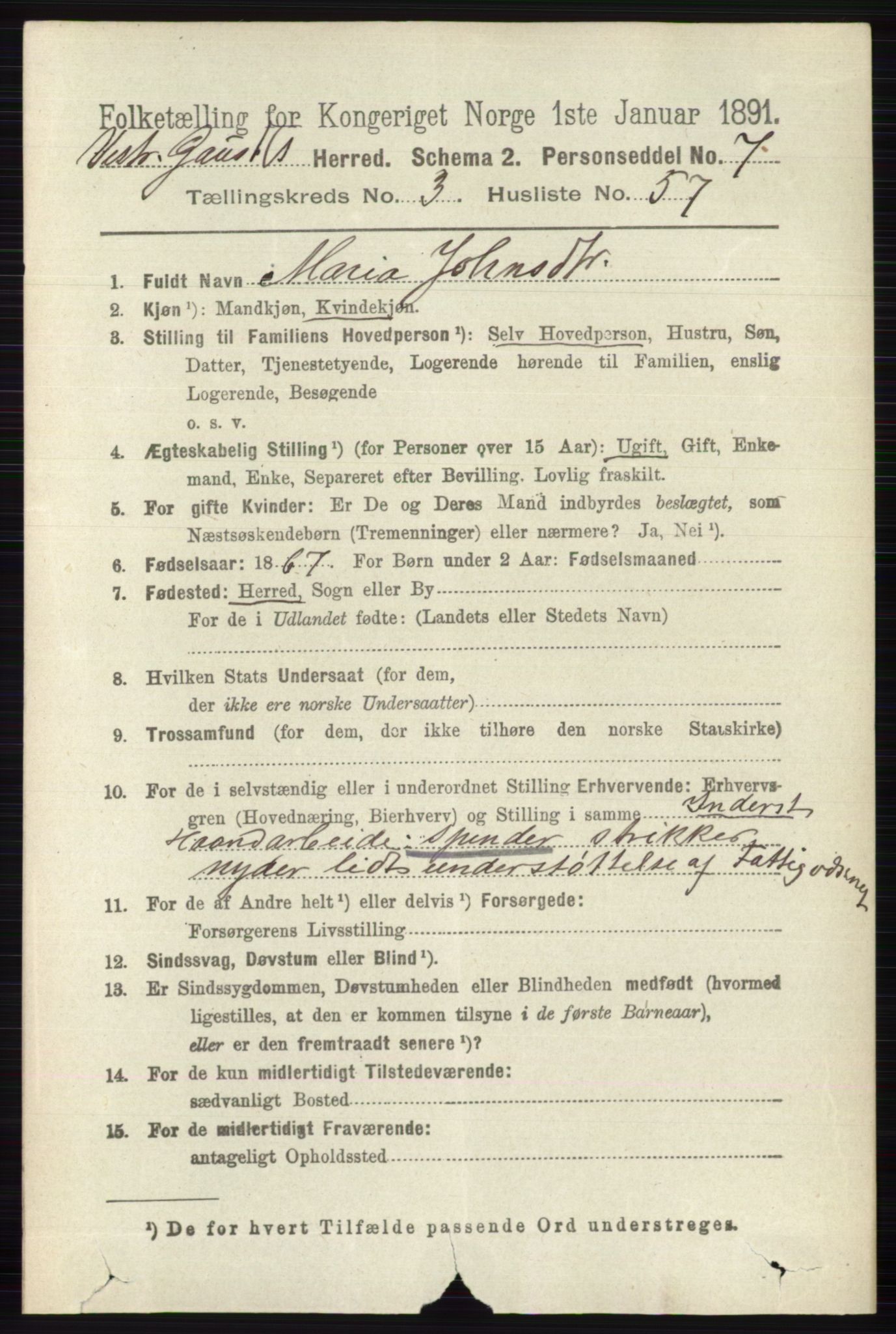 RA, 1891 census for 0523 Vestre Gausdal, 1891, p. 1635