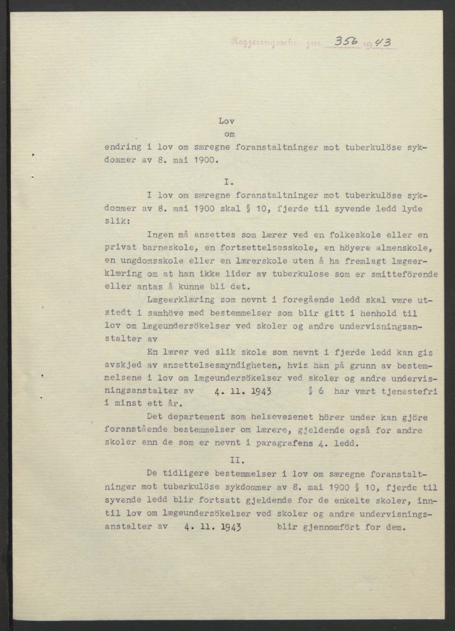 NS-administrasjonen 1940-1945 (Statsrådsekretariatet, de kommisariske statsråder mm), RA/S-4279/D/Db/L0099: Lover, 1943, p. 690