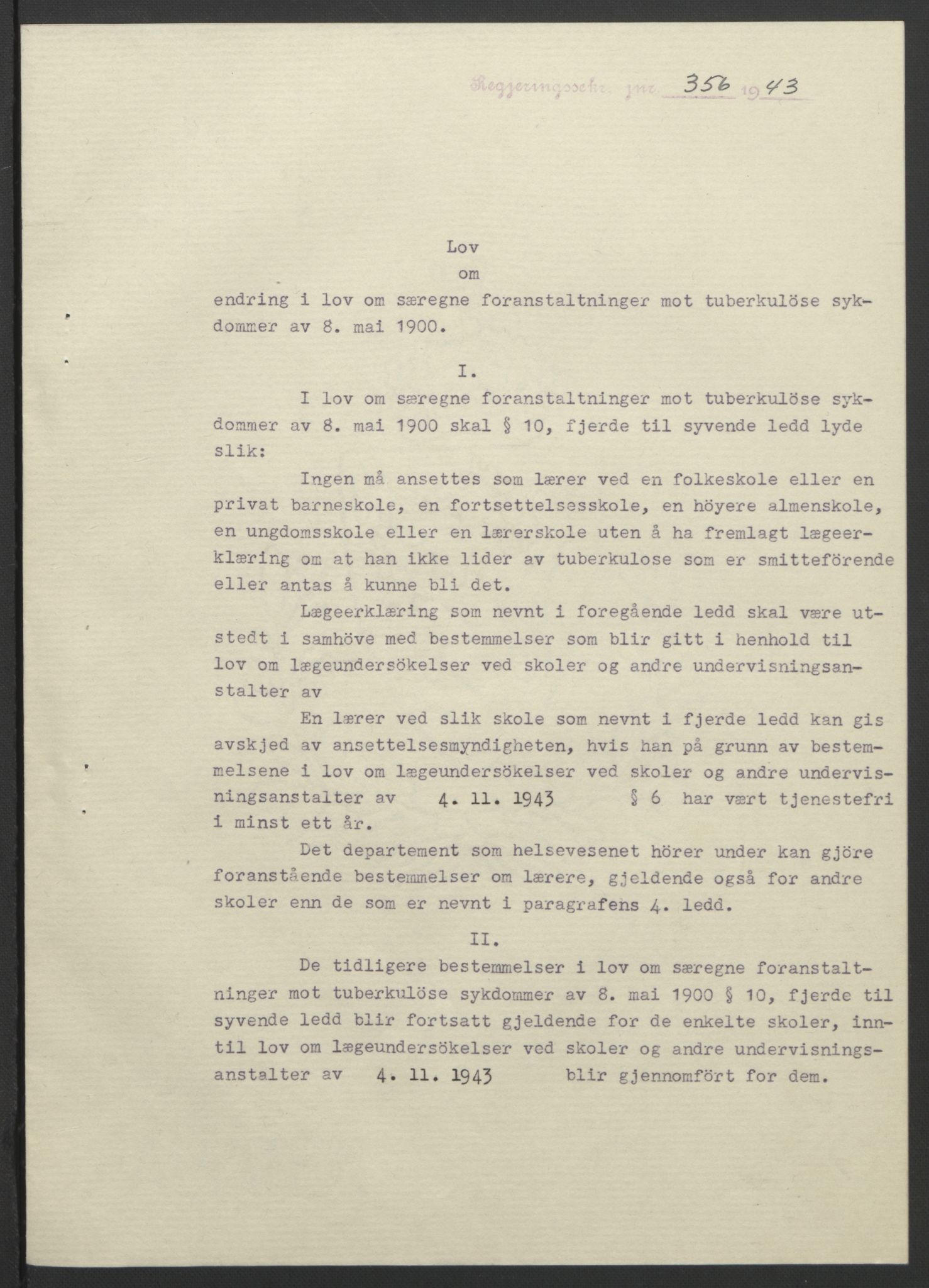 NS-administrasjonen 1940-1945 (Statsrådsekretariatet, de kommisariske statsråder mm), AV/RA-S-4279/D/Db/L0099: Lover, 1943, p. 690