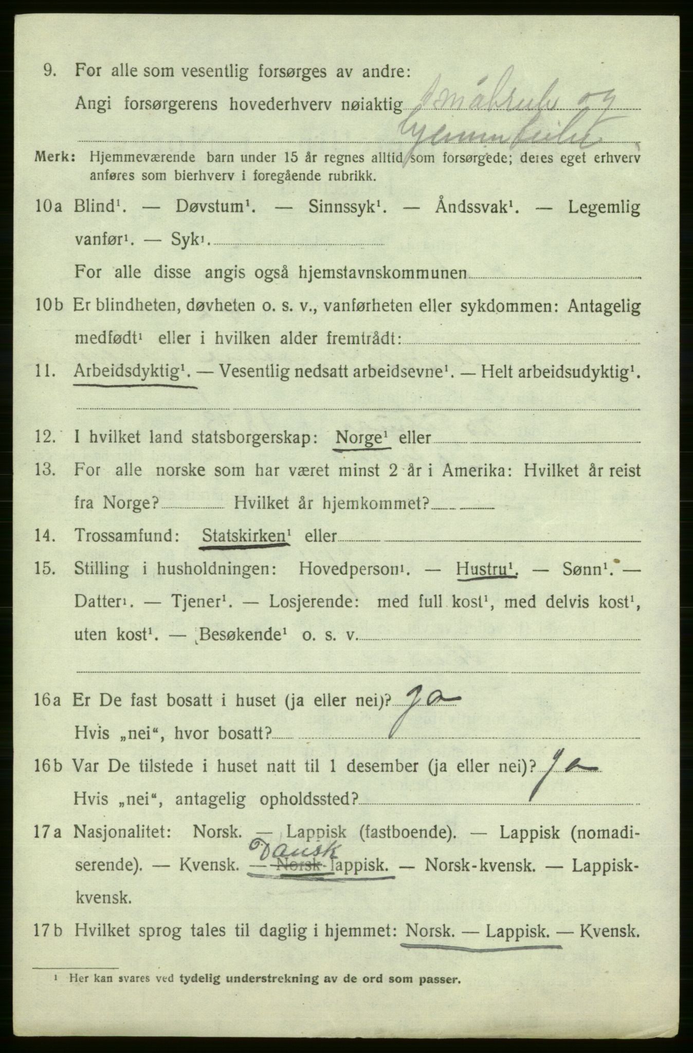 SATØ, 1920 census for Kistrand, 1920, p. 1515