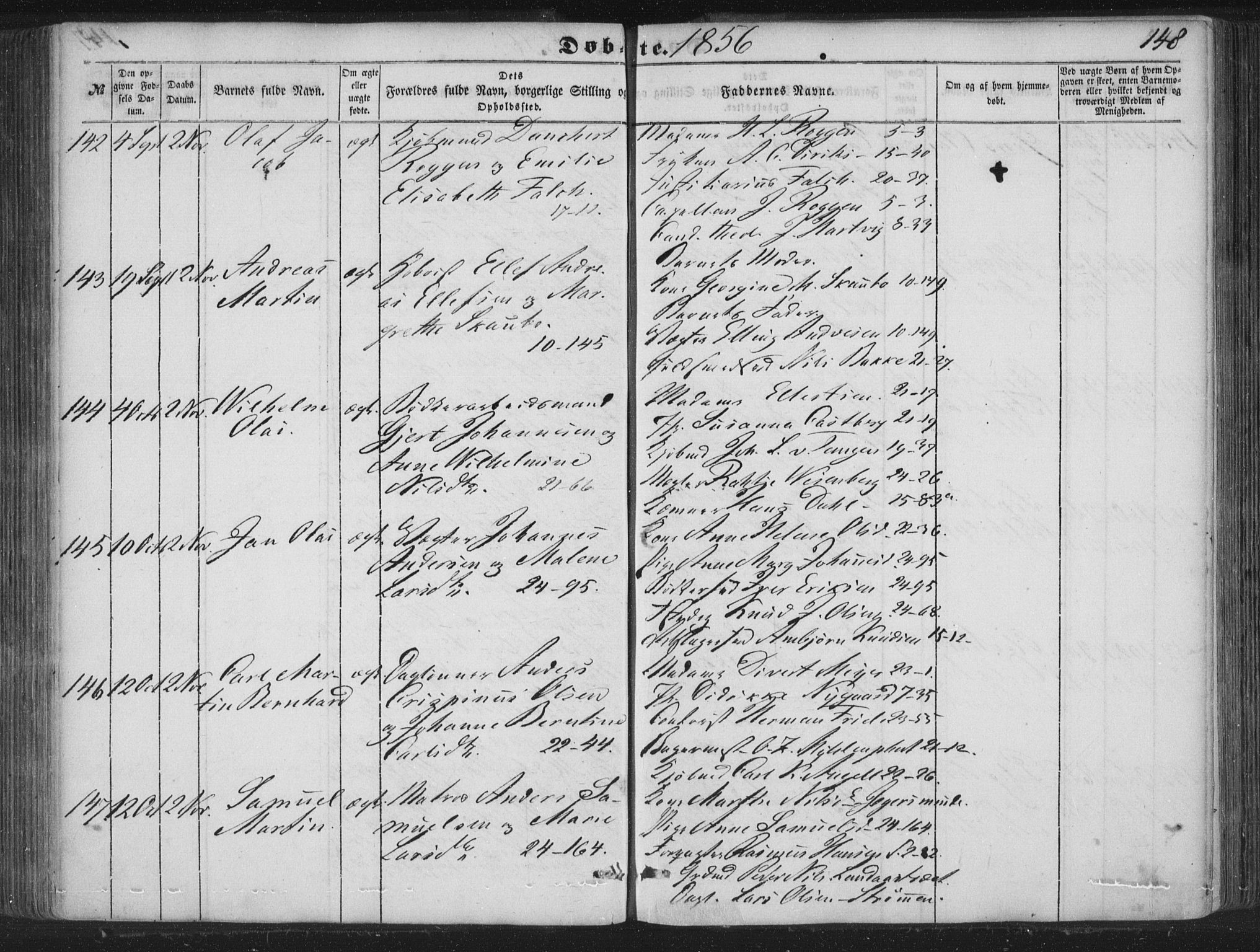 Korskirken sokneprestembete, AV/SAB-A-76101/H/Haa/L0017: Parish register (official) no. B 3, 1851-1857, p. 148