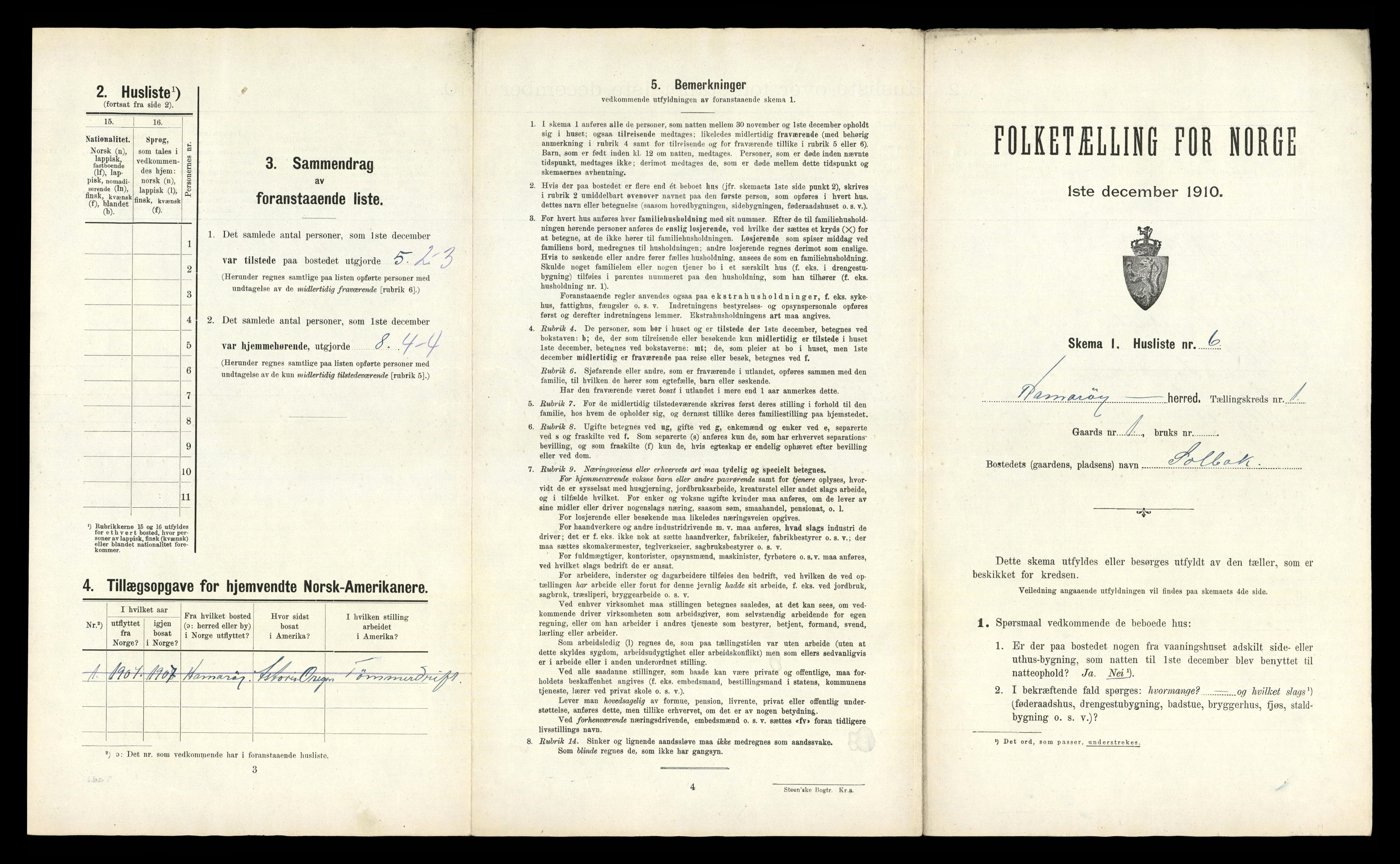 RA, 1910 census for Hamarøy, 1910, p. 50