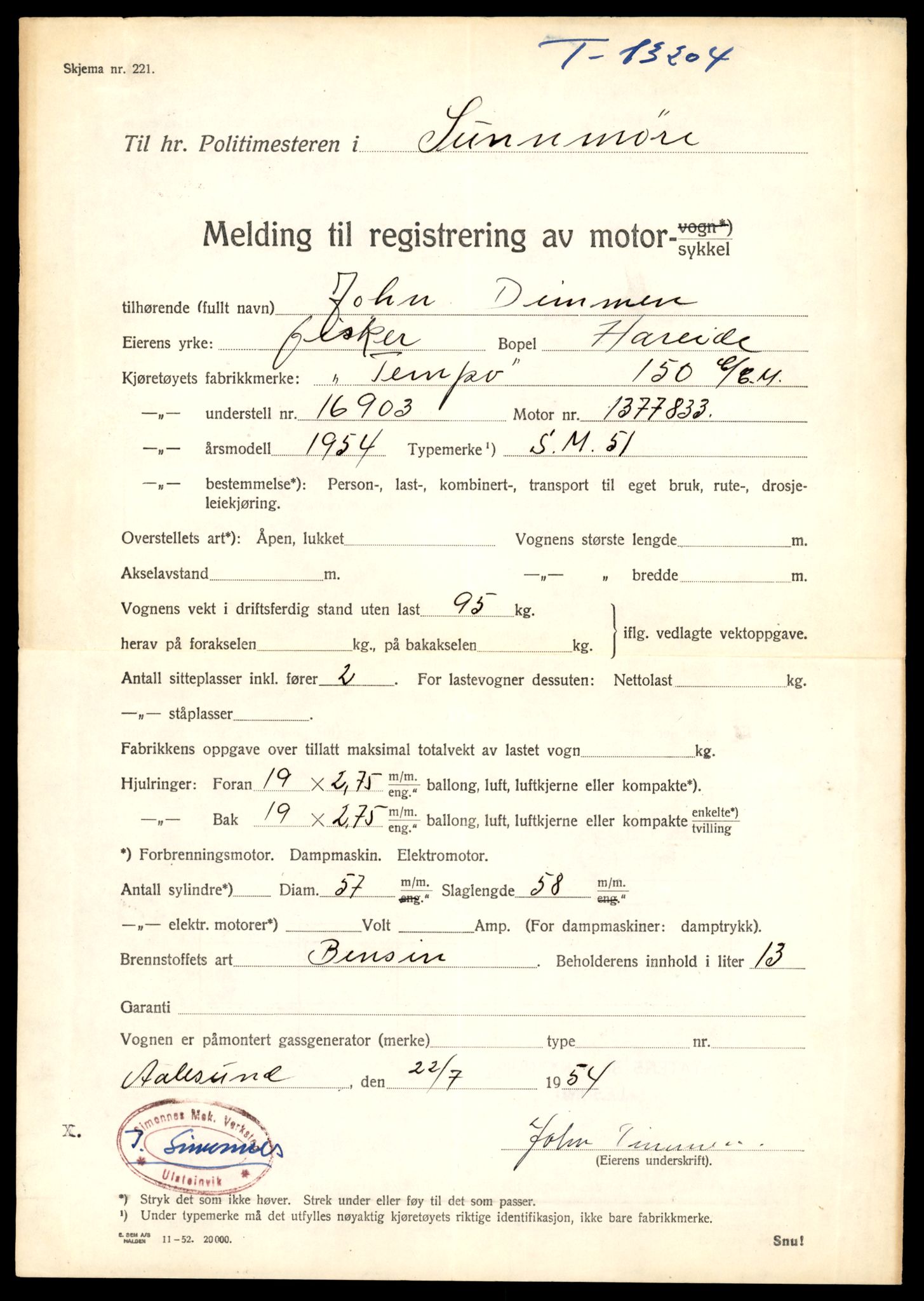 Møre og Romsdal vegkontor - Ålesund trafikkstasjon, AV/SAT-A-4099/F/Fe/L0038: Registreringskort for kjøretøy T 13180 - T 13360, 1927-1998, p. 417