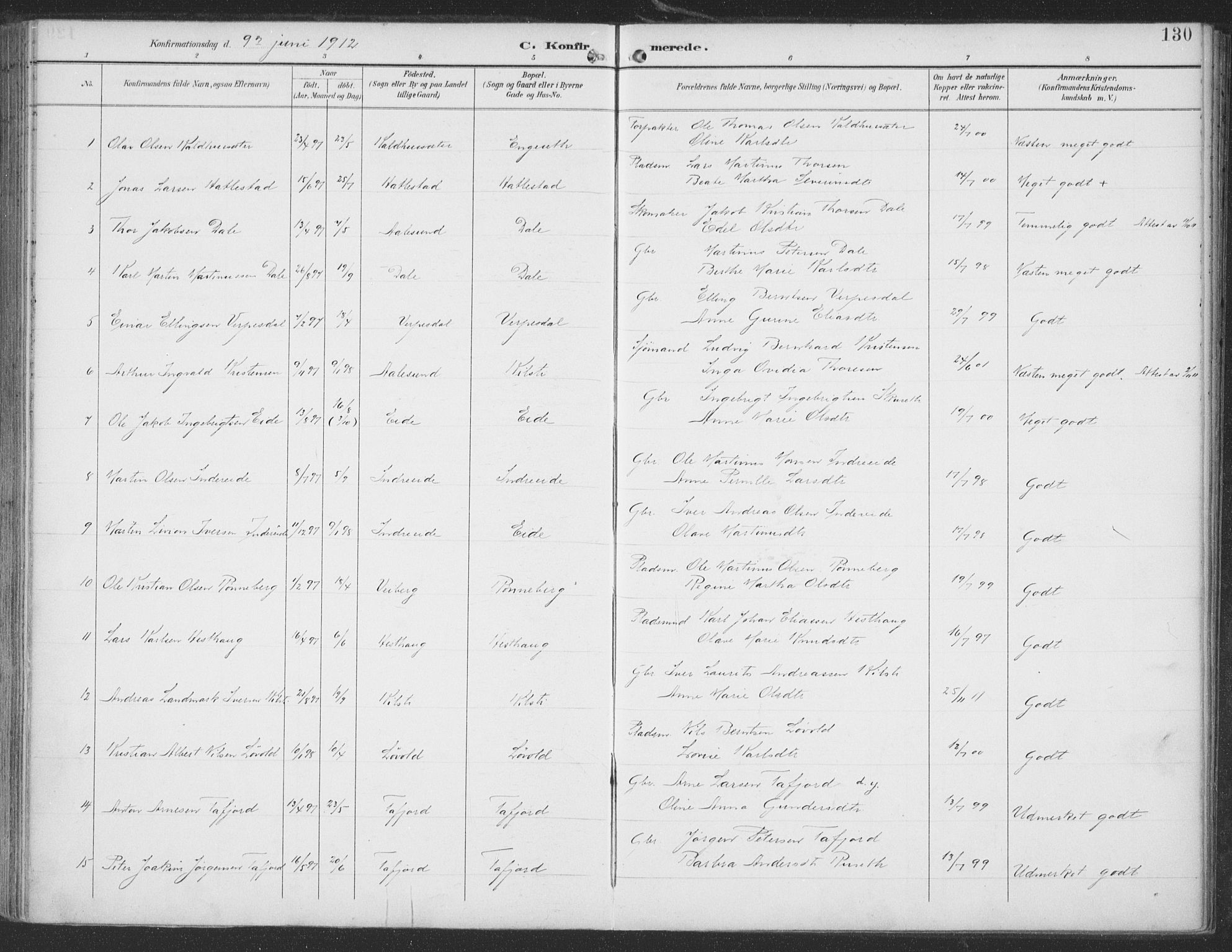 Ministerialprotokoller, klokkerbøker og fødselsregistre - Møre og Romsdal, SAT/A-1454/519/L0256: Parish register (official) no. 519A15, 1895-1912, p. 130