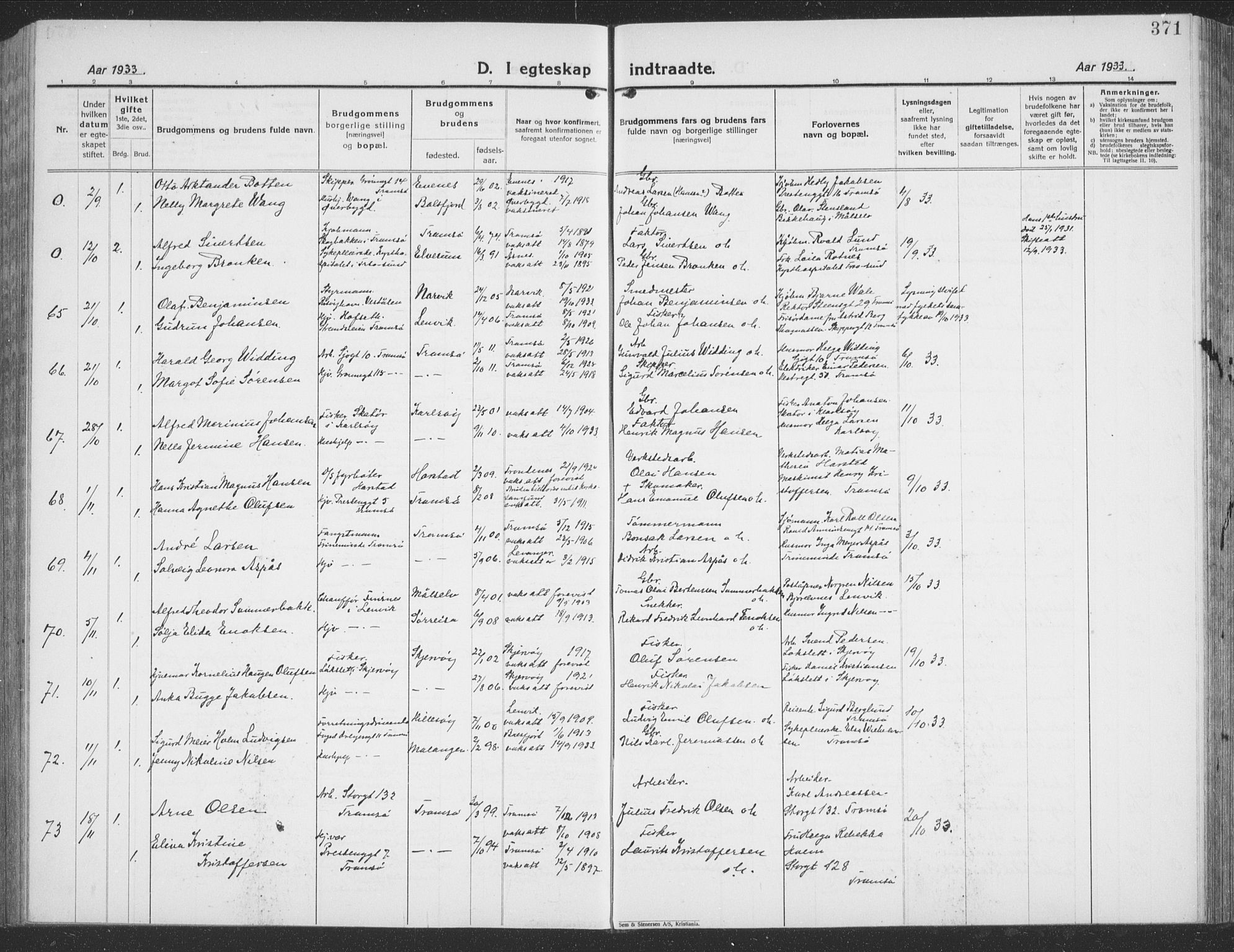 Tromsø sokneprestkontor/stiftsprosti/domprosti, AV/SATØ-S-1343/G/Gb/L0010klokker: Parish register (copy) no. 10, 1925-1937, p. 371