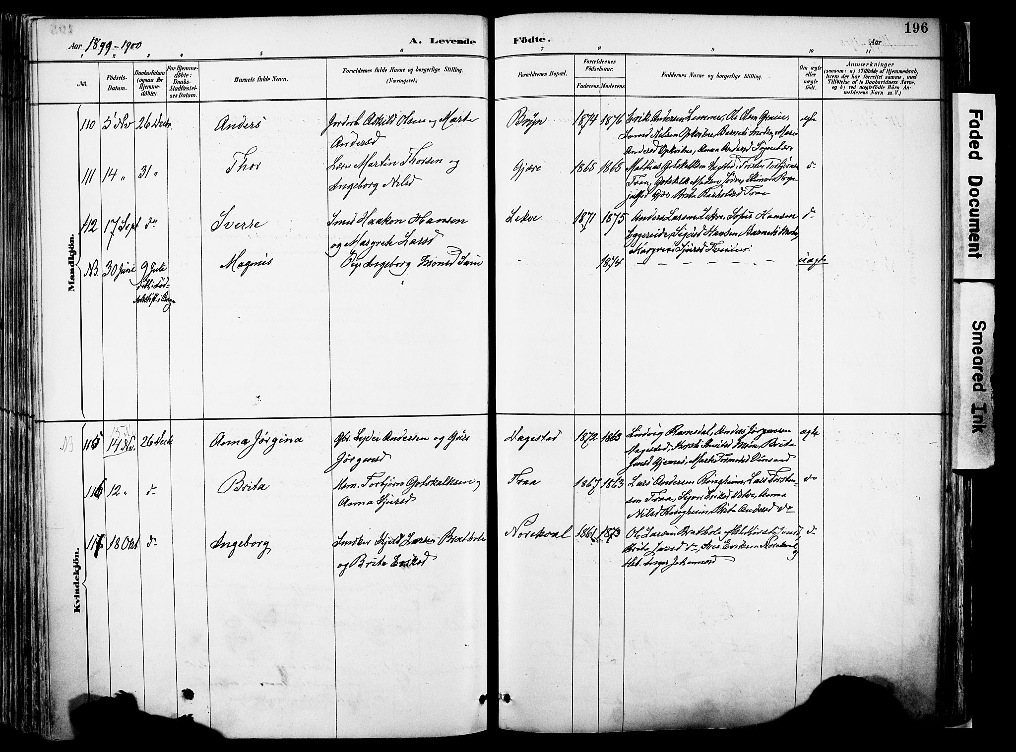 Voss sokneprestembete, SAB/A-79001/H/Haa: Parish register (official) no. A 21, 1887-1903, p. 196
