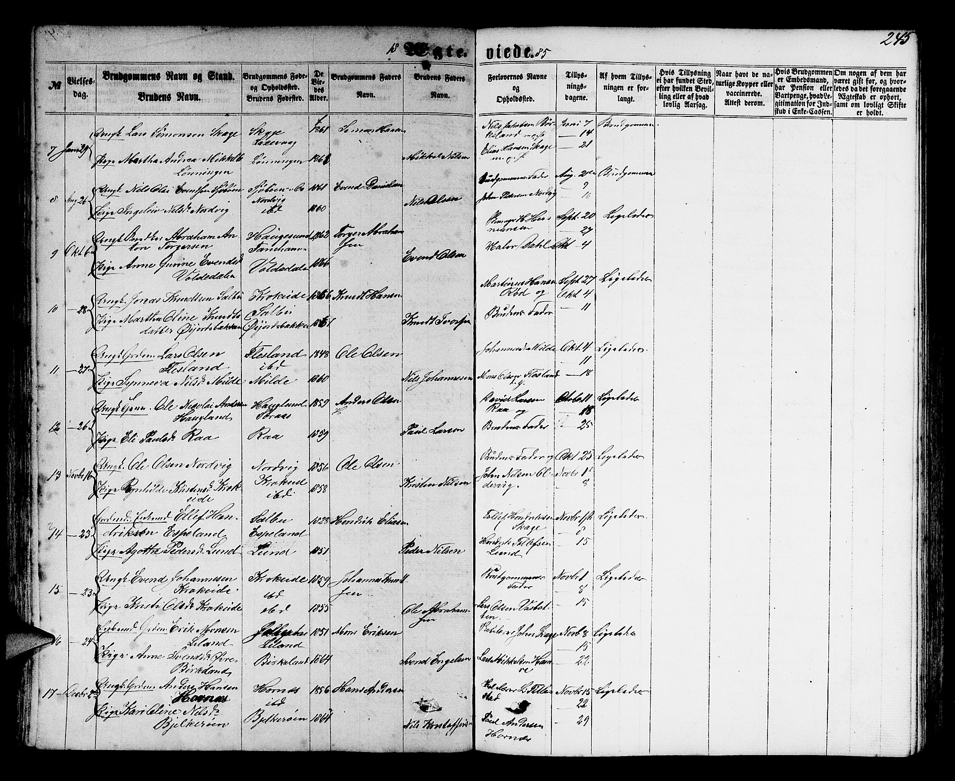 Fana Sokneprestembete, SAB/A-75101/H/Hab/Habb/L0003: Parish register (copy) no. B 3, 1861-1888, p. 245