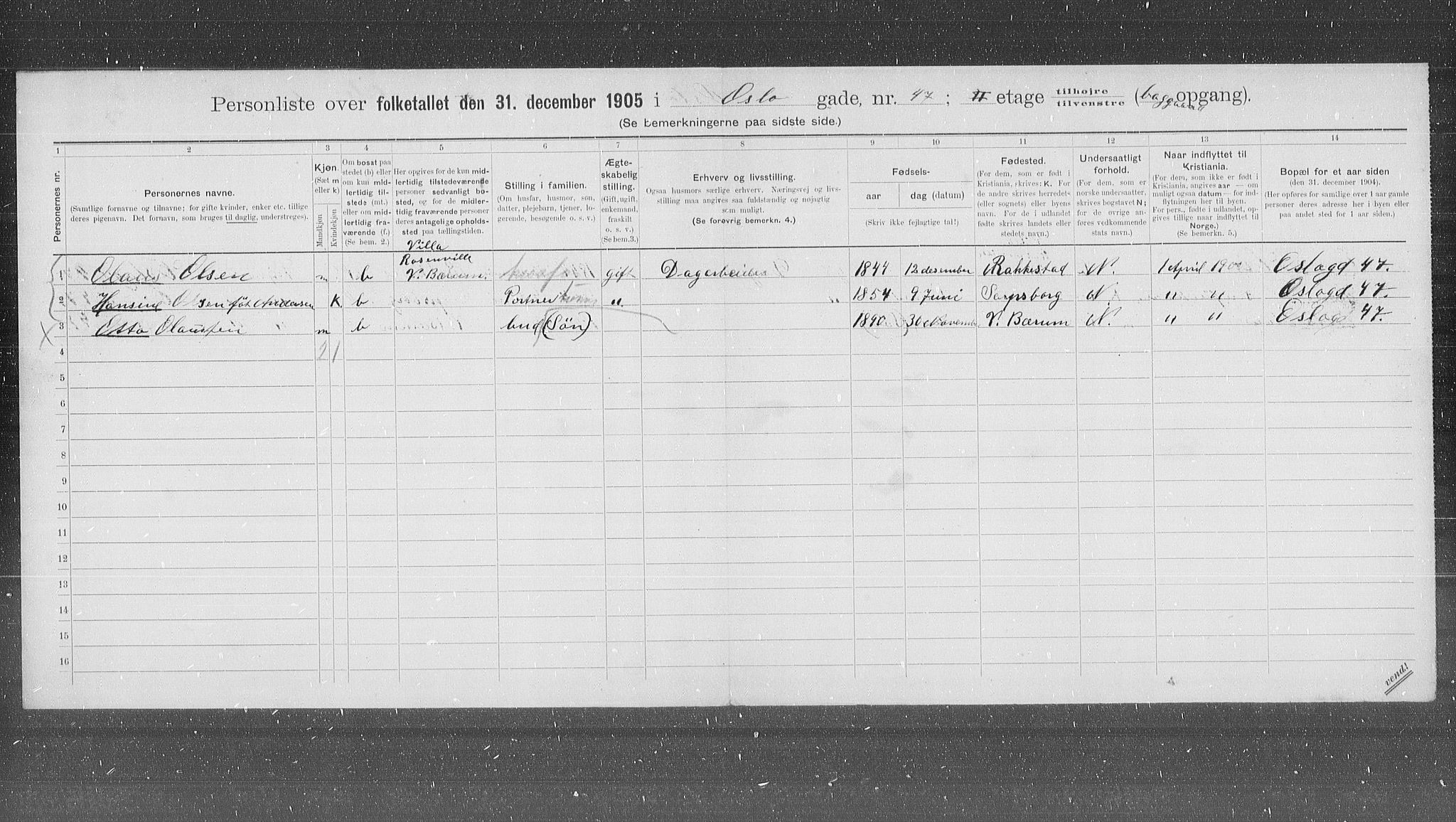 OBA, Municipal Census 1905 for Kristiania, 1905, p. 40693