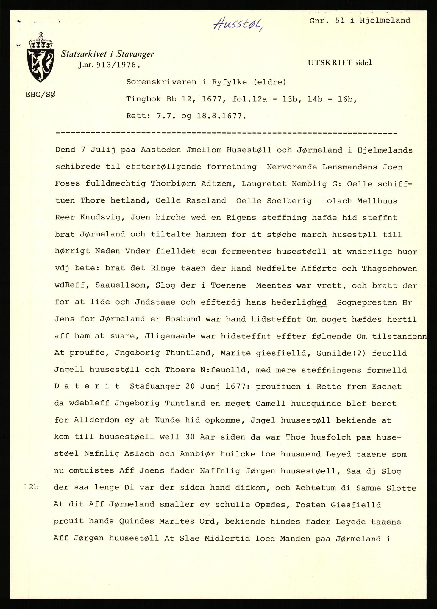 Statsarkivet i Stavanger, AV/SAST-A-101971/03/Y/Yj/L0040: Avskrifter sortert etter gårdnavn: Hovland i Egersun - Hustveit, 1750-1930, p. 619