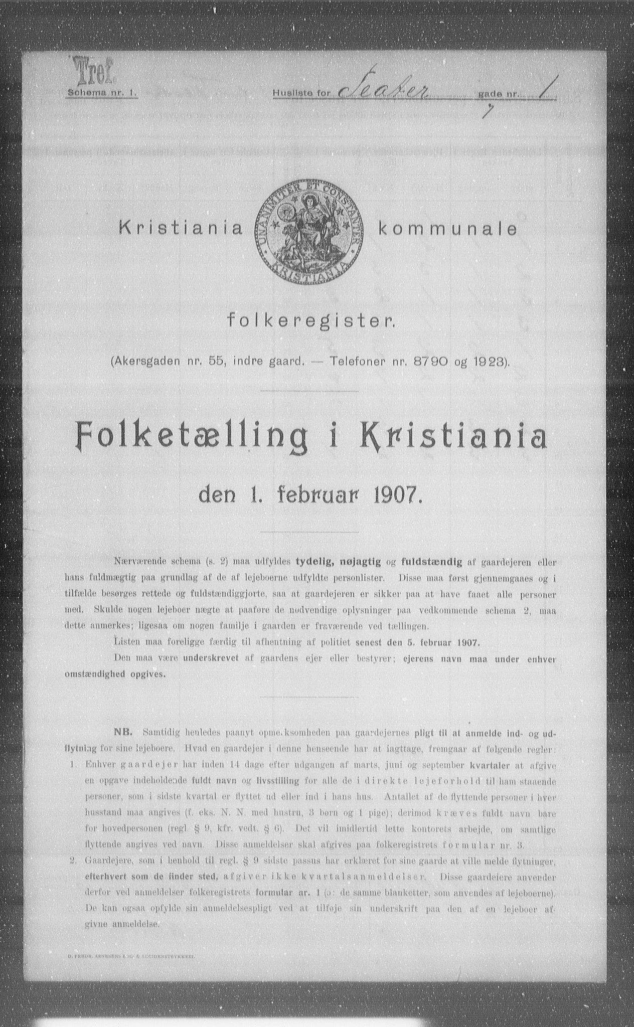 OBA, Municipal Census 1907 for Kristiania, 1907, p. 54445