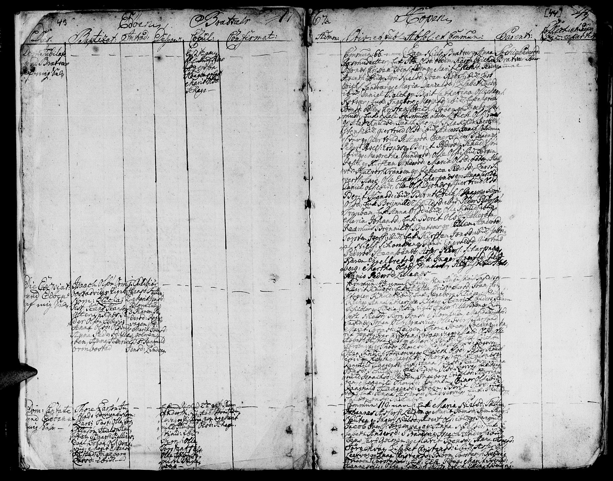 Ministerialprotokoller, klokkerbøker og fødselsregistre - Møre og Romsdal, SAT/A-1454/581/L0932: Parish register (official) no. 581A02, 1767-1823, p. 43-44