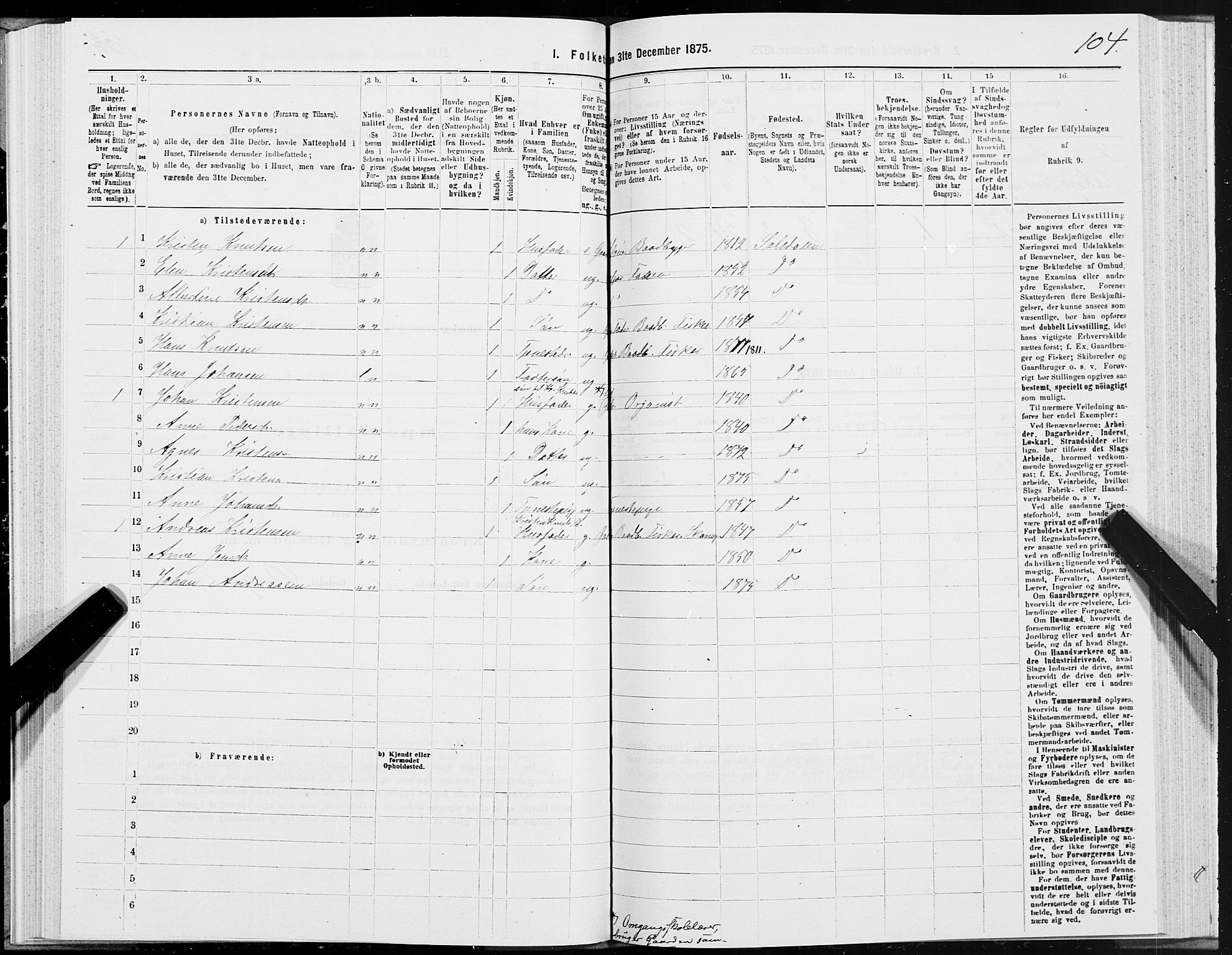 SAT, 1875 census for 1840P Saltdal, 1875, p. 2104