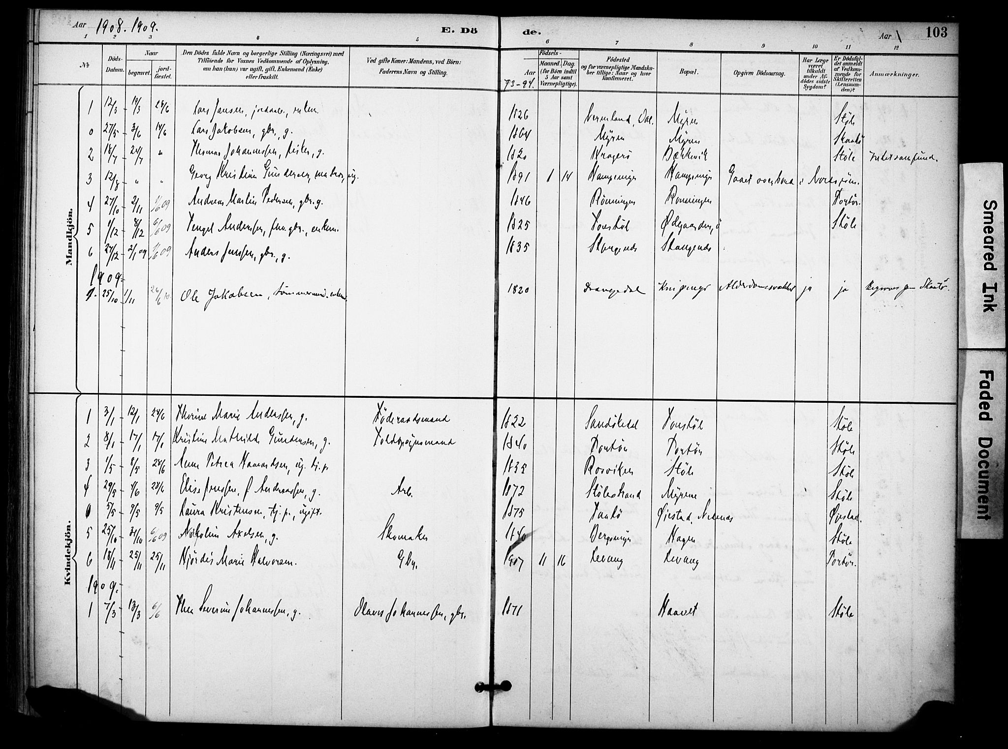 Skåtøy kirkebøker, SAKO/A-304/F/Fb/L0001: Parish register (official) no. II 1, 1892-1916, p. 103