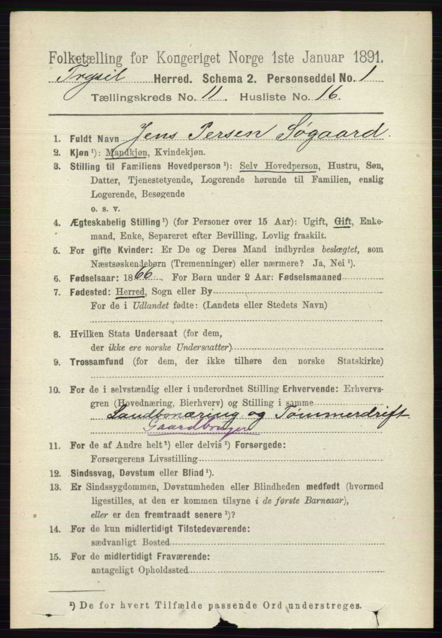 RA, 1891 census for 0428 Trysil, 1891, p. 5617