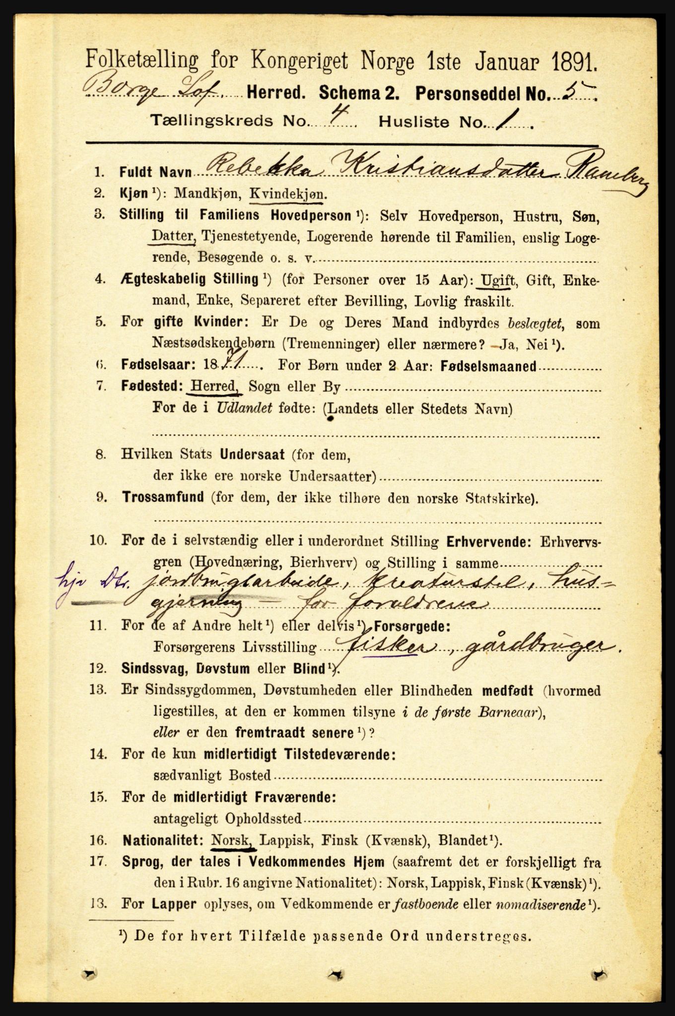 RA, 1891 census for 1862 Borge, 1891, p. 2162