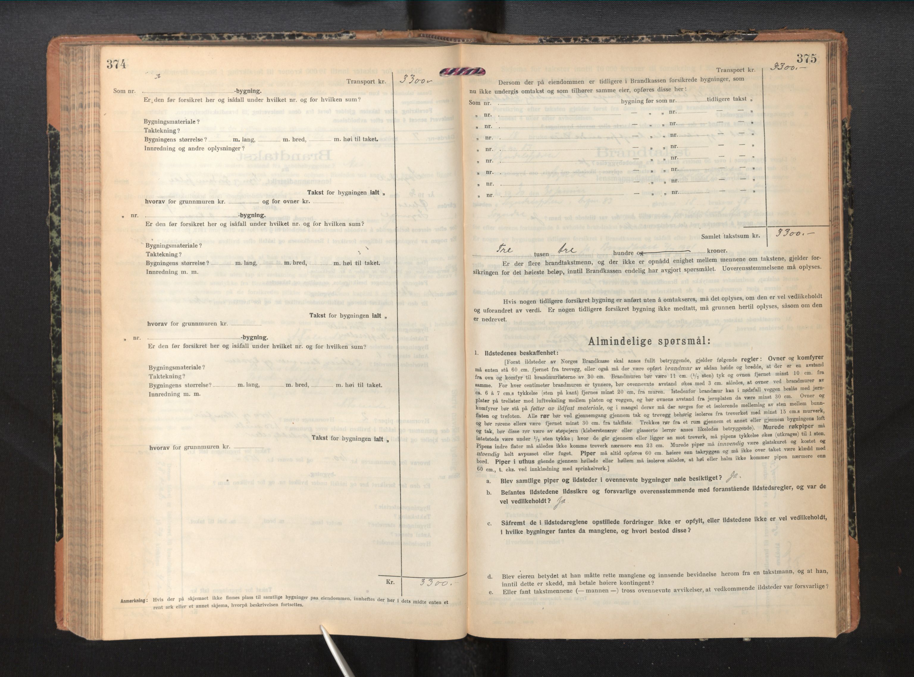 Lensmannen i Sogndal, AV/SAB-A-29901/0012/L0012: Branntakstprotokoll, skjematakst, 1922-1931, p. 374-375