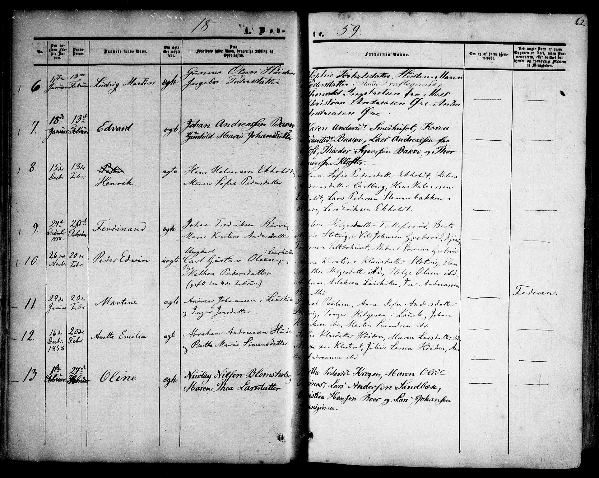 Rygge prestekontor Kirkebøker, SAO/A-10084b/F/Fa/L0005: Parish register (official) no. 5, 1852-1871, p. 62