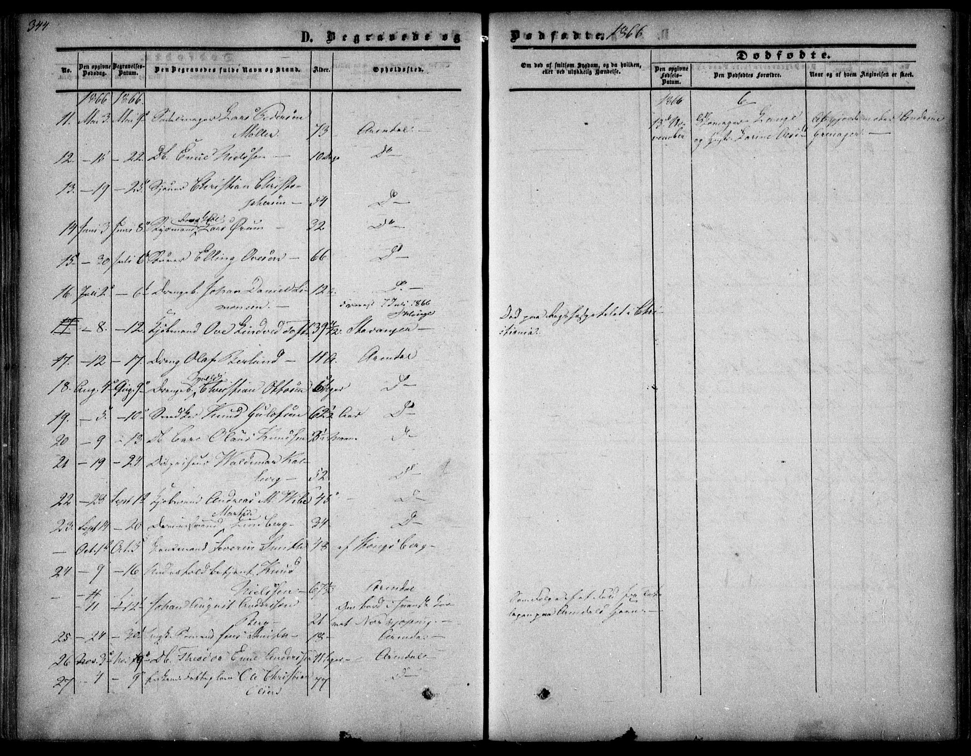 Arendal sokneprestkontor, Trefoldighet, SAK/1111-0040/F/Fa/L0006: Parish register (official) no. A 6, 1855-1868, p. 344