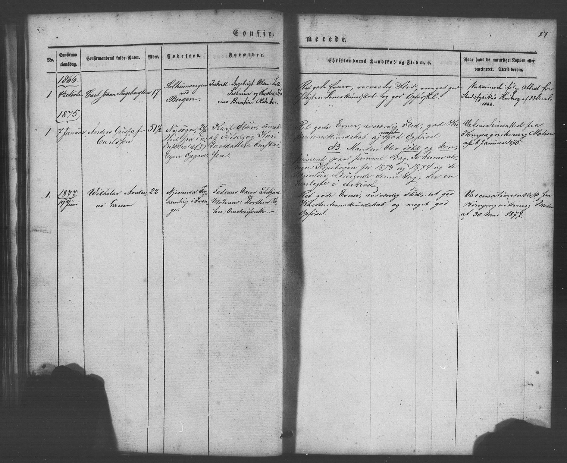 Bergens straffeanstalt, SAB/A-100323: Parish register (official) no. A 1, 1841-1884, p. 27