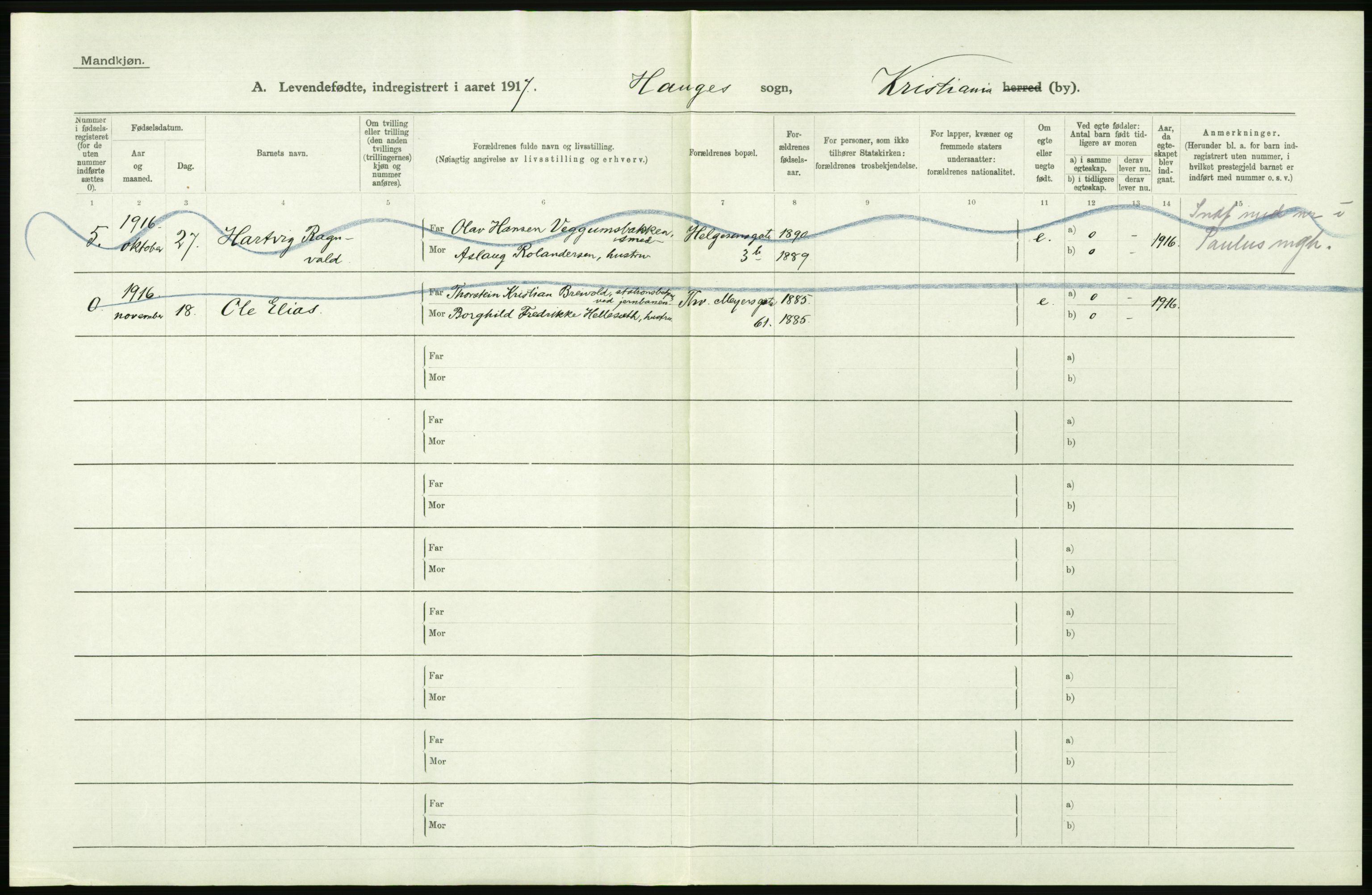 Statistisk sentralbyrå, Sosiodemografiske emner, Befolkning, RA/S-2228/D/Df/Dfb/Dfbg/L0006: Kristiania: Levendefødte menn og kvinner., 1917, p. 738