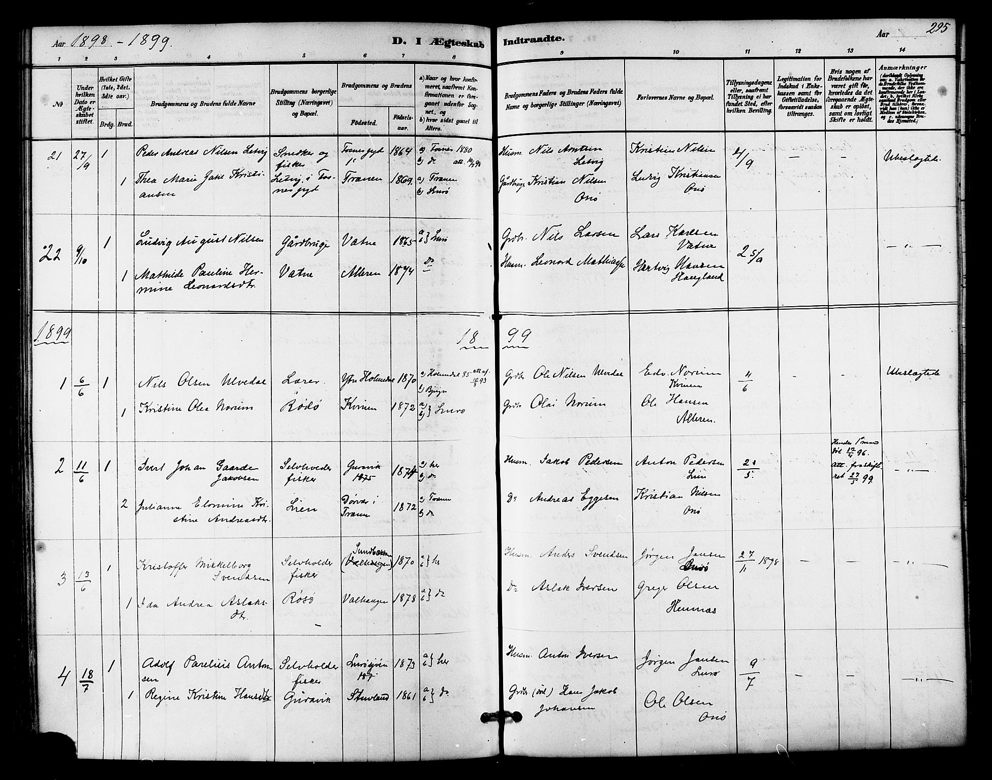 Ministerialprotokoller, klokkerbøker og fødselsregistre - Nordland, SAT/A-1459/839/L0568: Parish register (official) no. 839A05, 1880-1902, p. 295