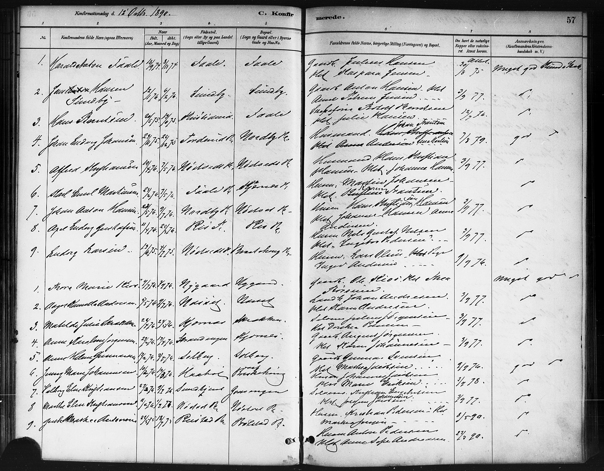 Ås prestekontor Kirkebøker, AV/SAO-A-10894/F/Fb/L0001: Parish register (official) no. II 1, 1881-1895, p. 57