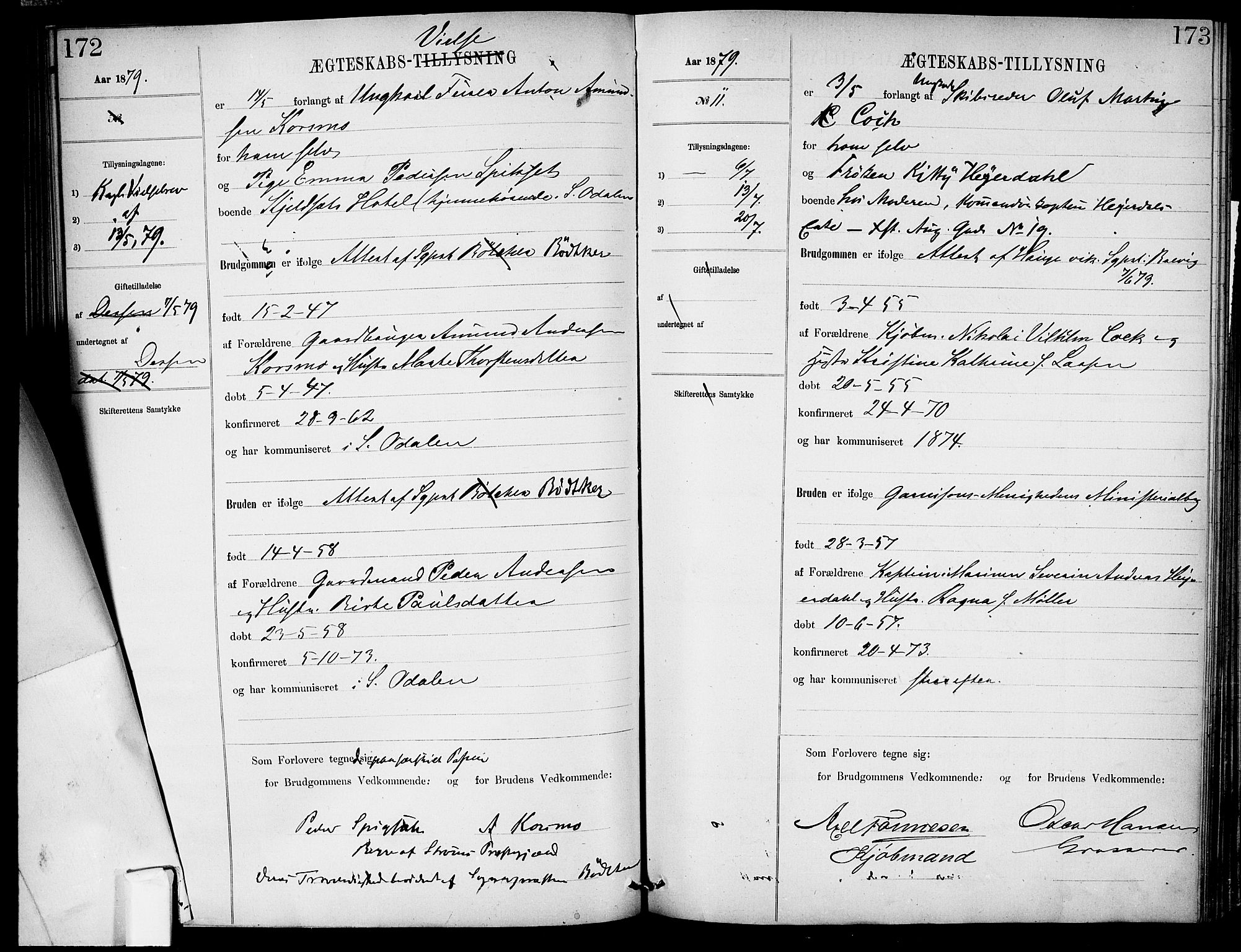 Garnisonsmenigheten Kirkebøker, AV/SAO-A-10846/H/Ha/L0007: Banns register no. I 7, 1872-1893, p. 172-173