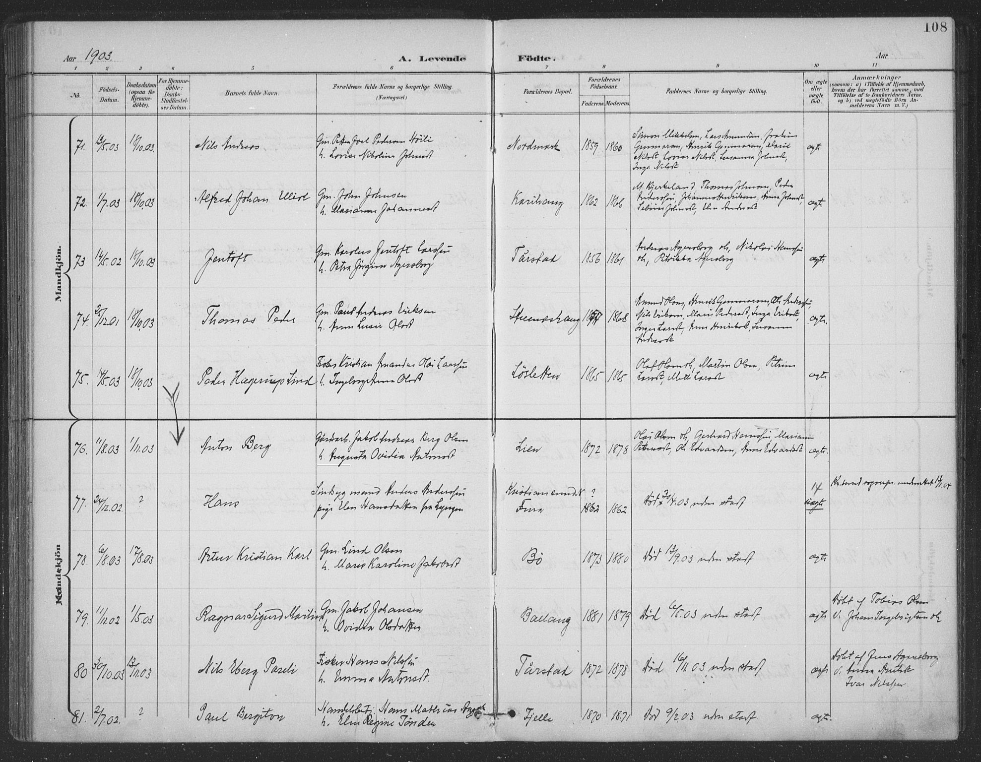 Ministerialprotokoller, klokkerbøker og fødselsregistre - Nordland, SAT/A-1459/863/L0899: Parish register (official) no. 863A11, 1897-1906, p. 108