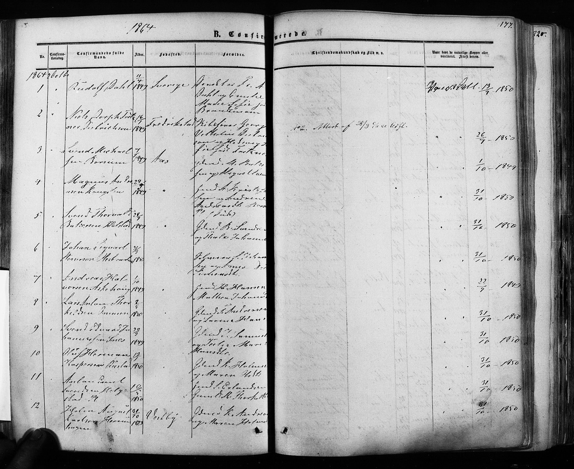 Ås prestekontor Kirkebøker, AV/SAO-A-10894/F/Fa/L0007: Parish register (official) no. I 7, 1854-1870, p. 177