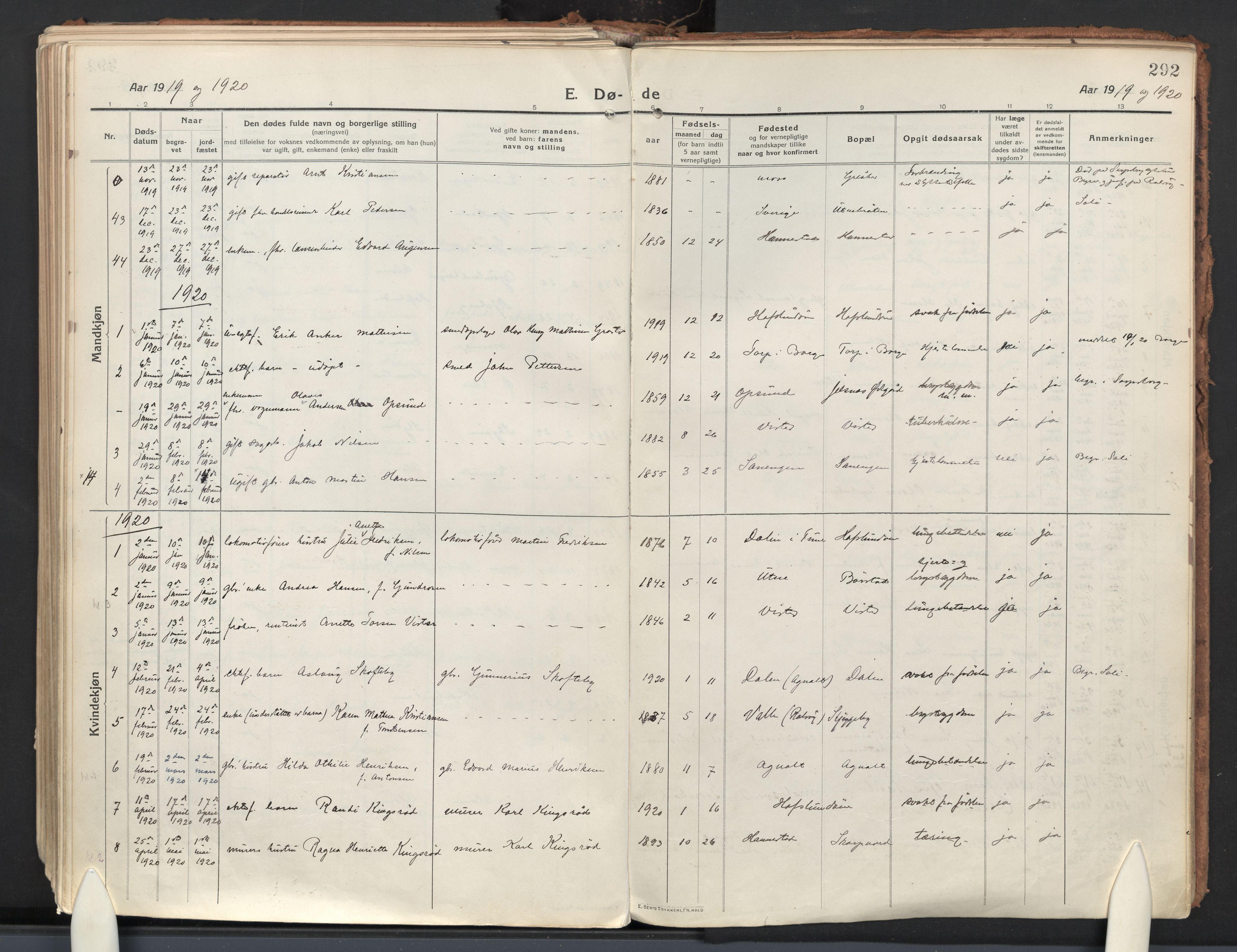 Tune prestekontor Kirkebøker, AV/SAO-A-2007/F/Fa/L0022: Parish register (official) no. 22, 1917-1925, p. 292
