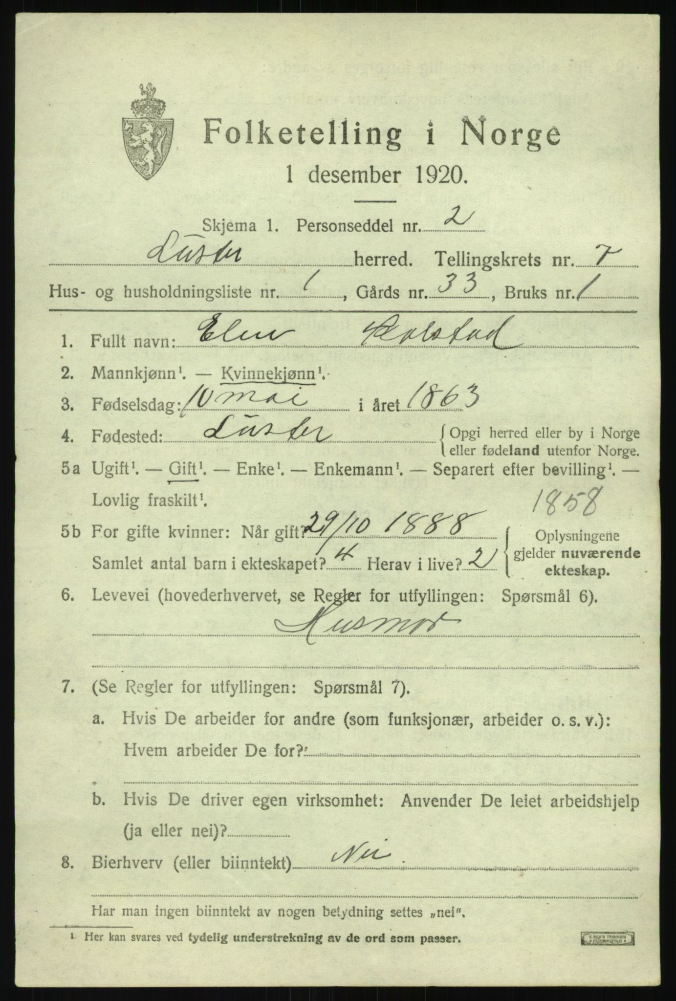 SAB, 1920 census for Luster, 1920, p. 4560