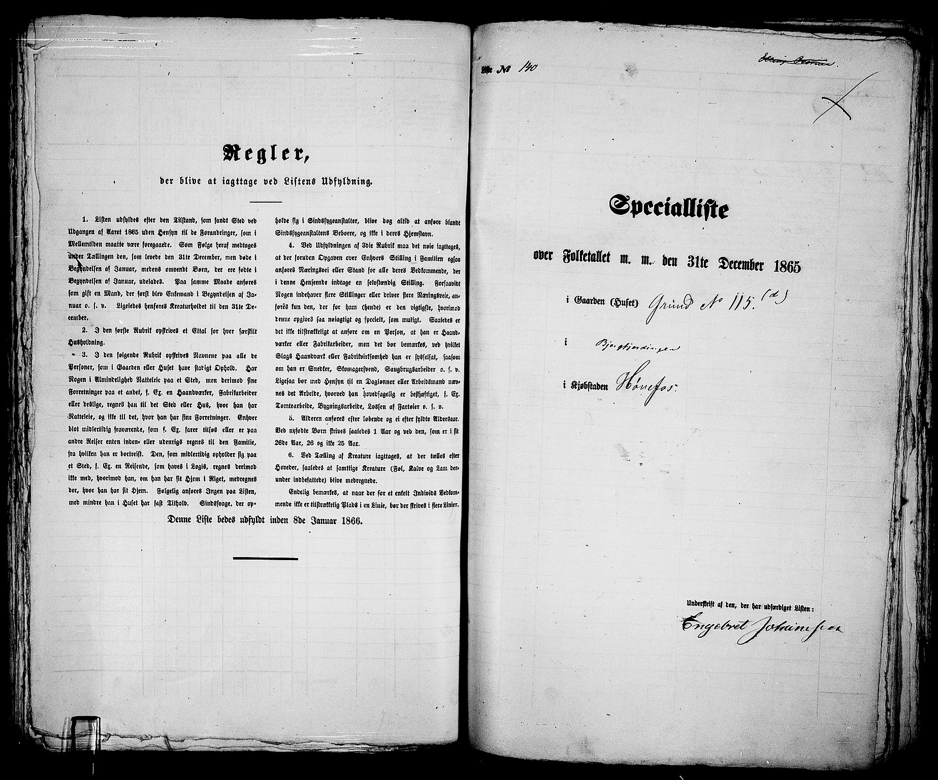 RA, 1865 census for Norderhov/Hønefoss, 1865, p. 266