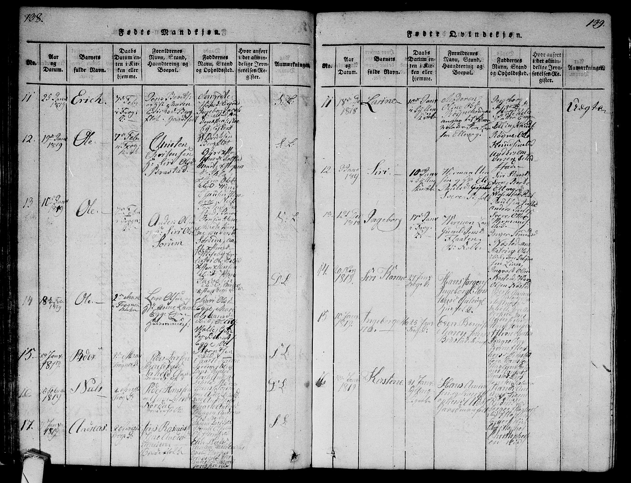 Lier kirkebøker, AV/SAKO-A-230/G/Ga/L0001: Parish register (copy) no. I 1, 1813-1824, p. 138-139