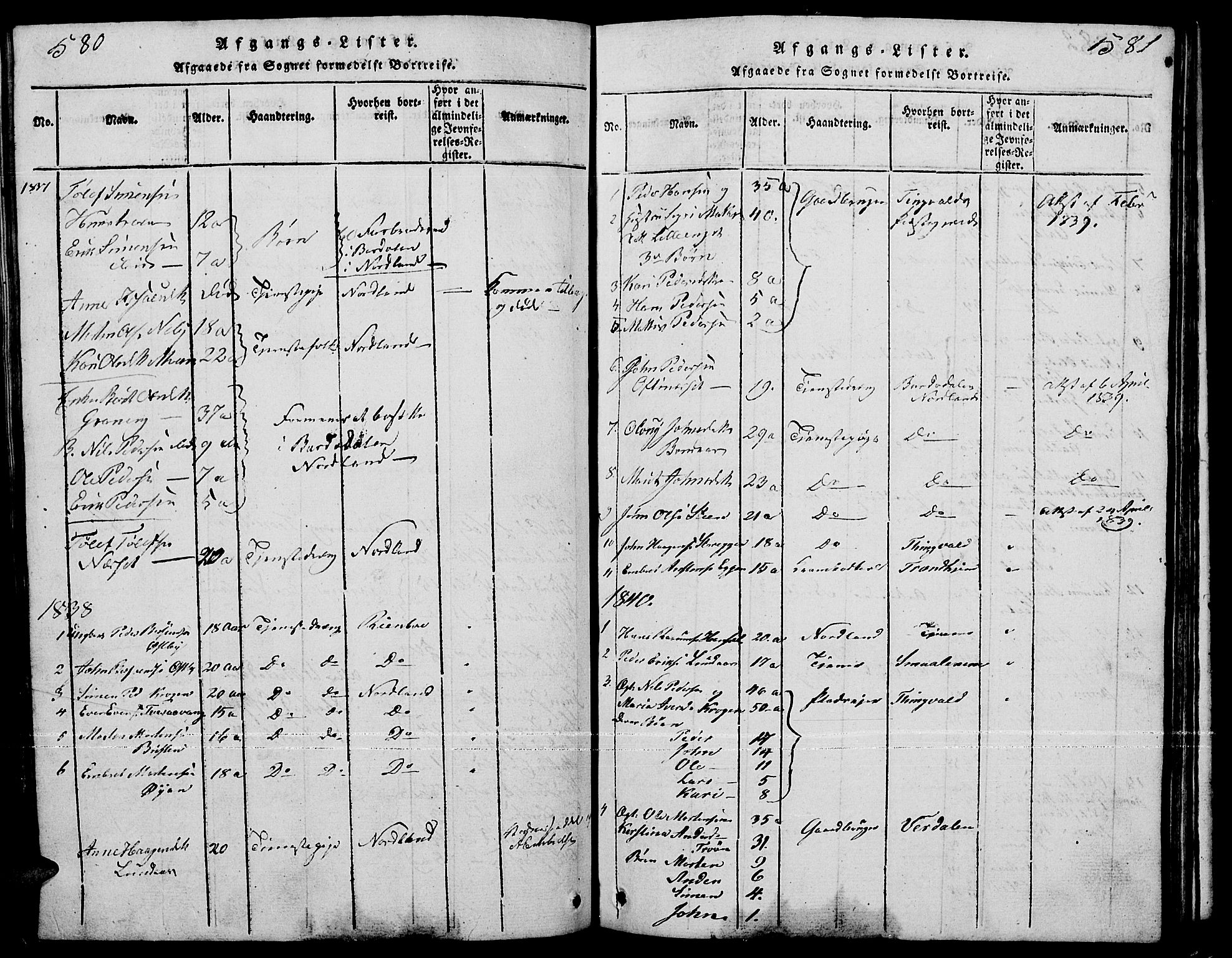 Tynset prestekontor, SAH/PREST-058/H/Ha/Hab/L0001: Parish register (copy) no. 1, 1814-1859, p. 580-581