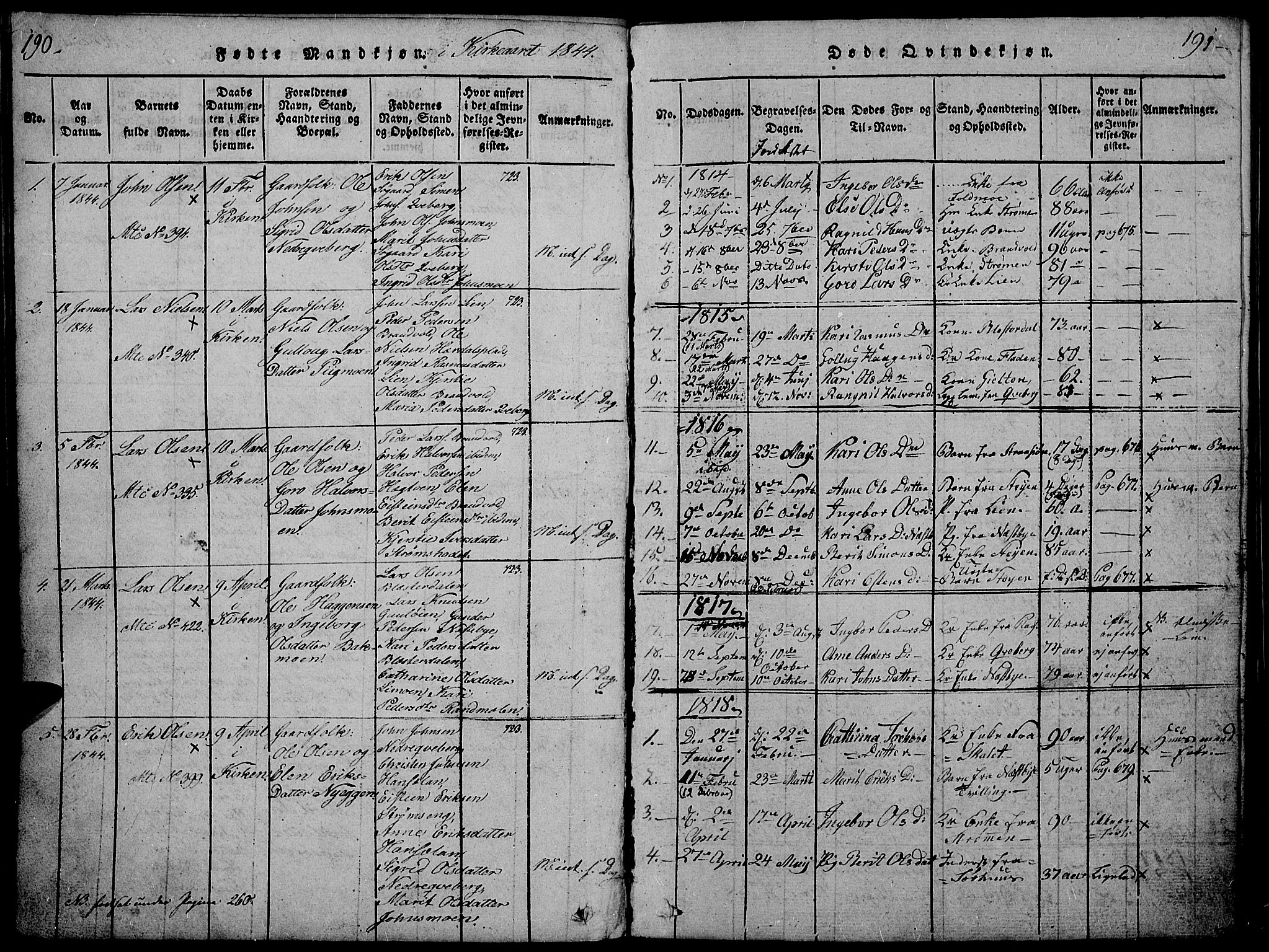 Tynset prestekontor, SAH/PREST-058/H/Ha/Hab/L0002: Parish register (copy) no. 2, 1814-1862, p. 190-191