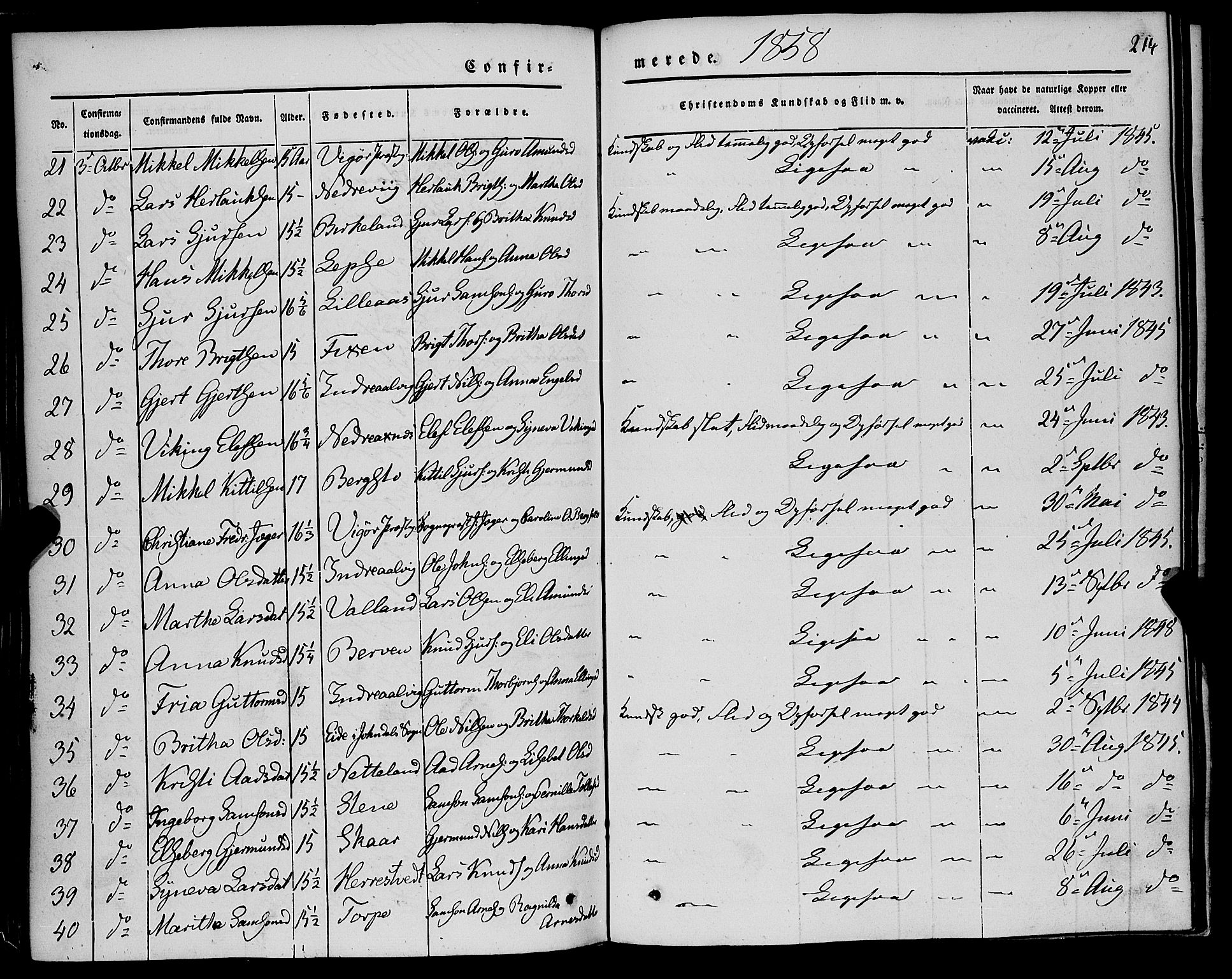 Kvam sokneprestembete, AV/SAB-A-76201/H/Haa: Parish register (official) no. A 8, 1844-1863, p. 214