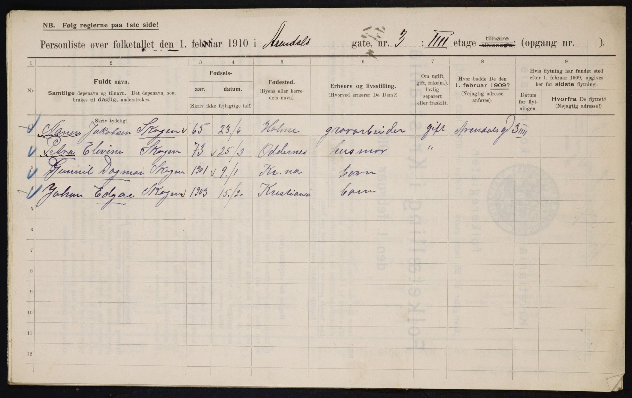 OBA, Municipal Census 1910 for Kristiania, 1910, p. 1842