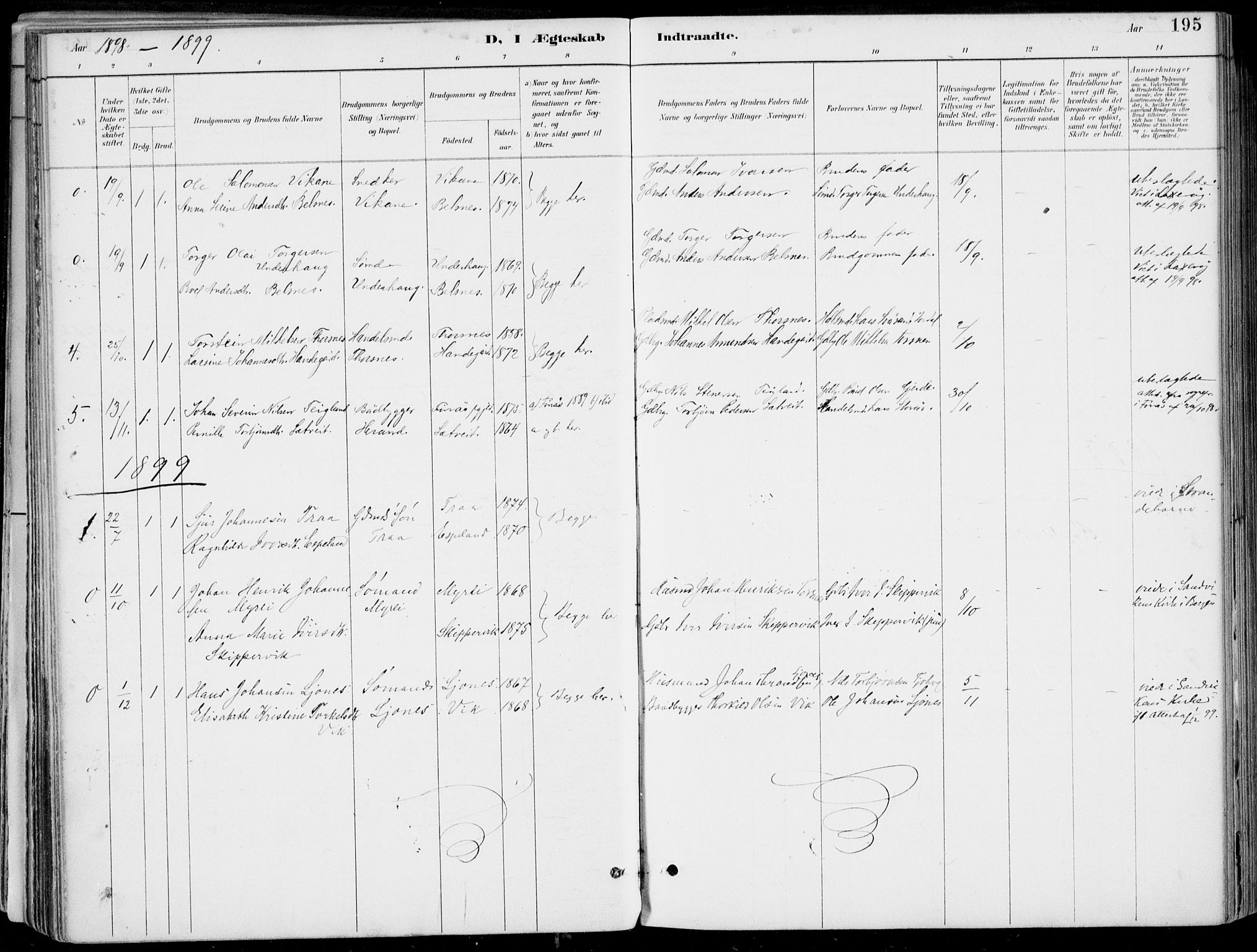 Strandebarm sokneprestembete, AV/SAB-A-78401/H/Haa: Parish register (official) no. E  1, 1886-1908, p. 195