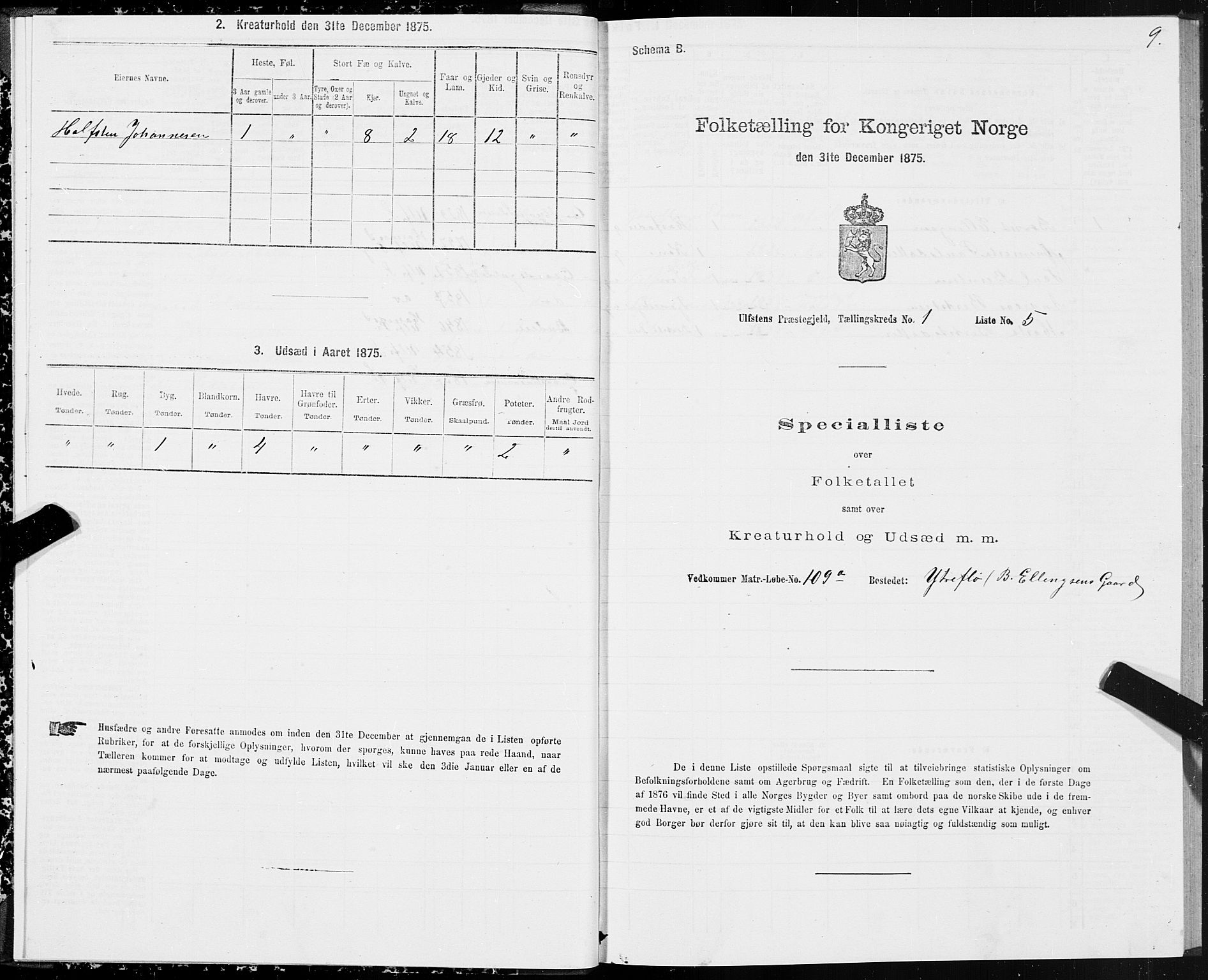 SAT, 1875 census for 1516P Ulstein, 1875, p. 1009