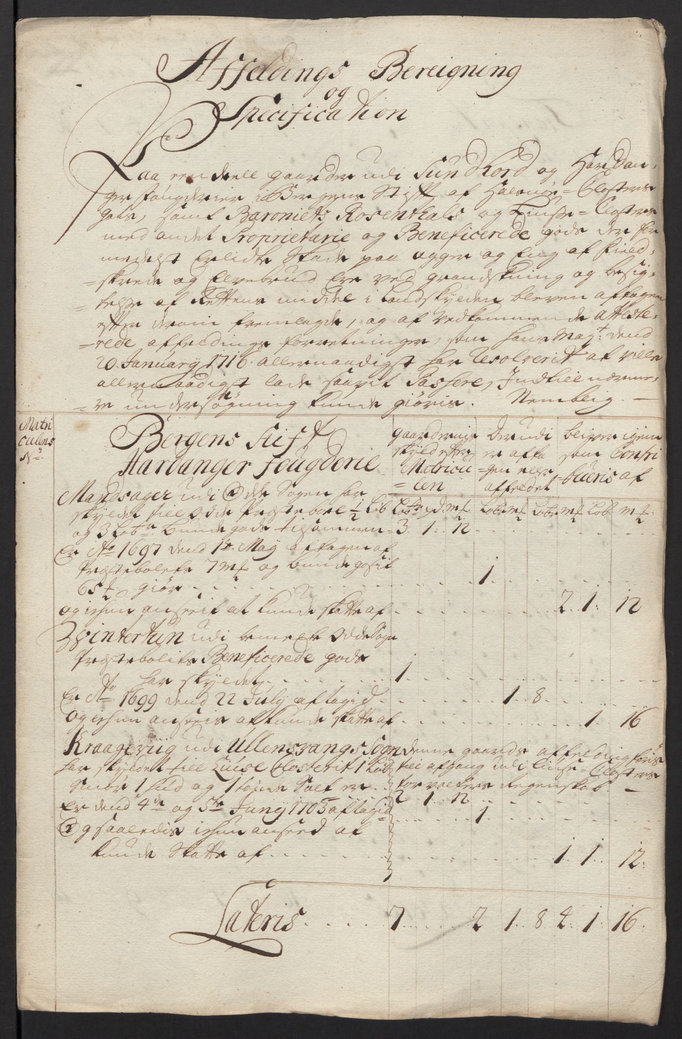 Rentekammeret inntil 1814, Reviderte regnskaper, Fogderegnskap, RA/EA-4092/R48/L2992: Fogderegnskap Sunnhordland og Hardanger, 1716, p. 253