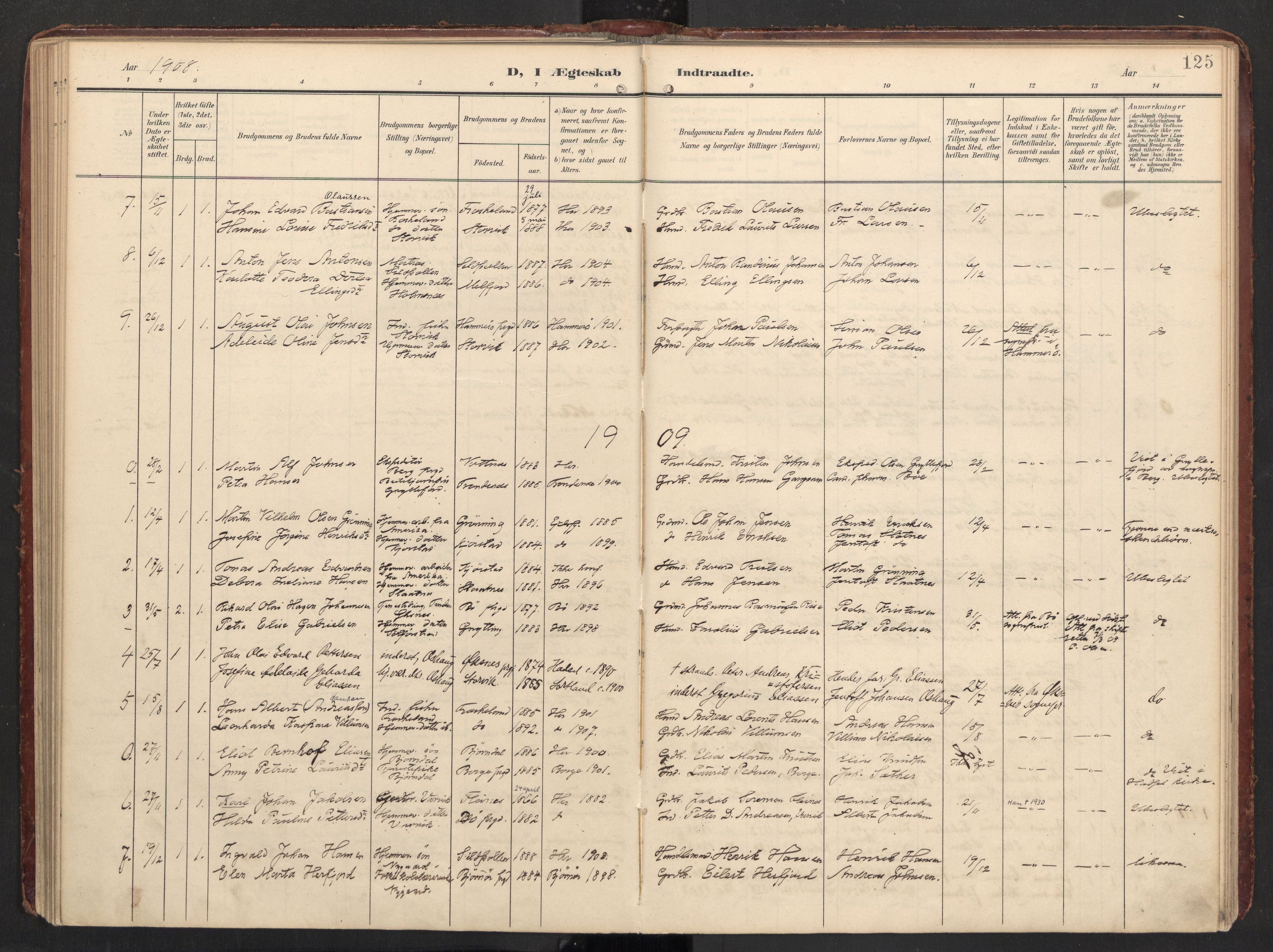 Ministerialprotokoller, klokkerbøker og fødselsregistre - Nordland, SAT/A-1459/890/L1287: Parish register (official) no. 890A02, 1903-1915, p. 125