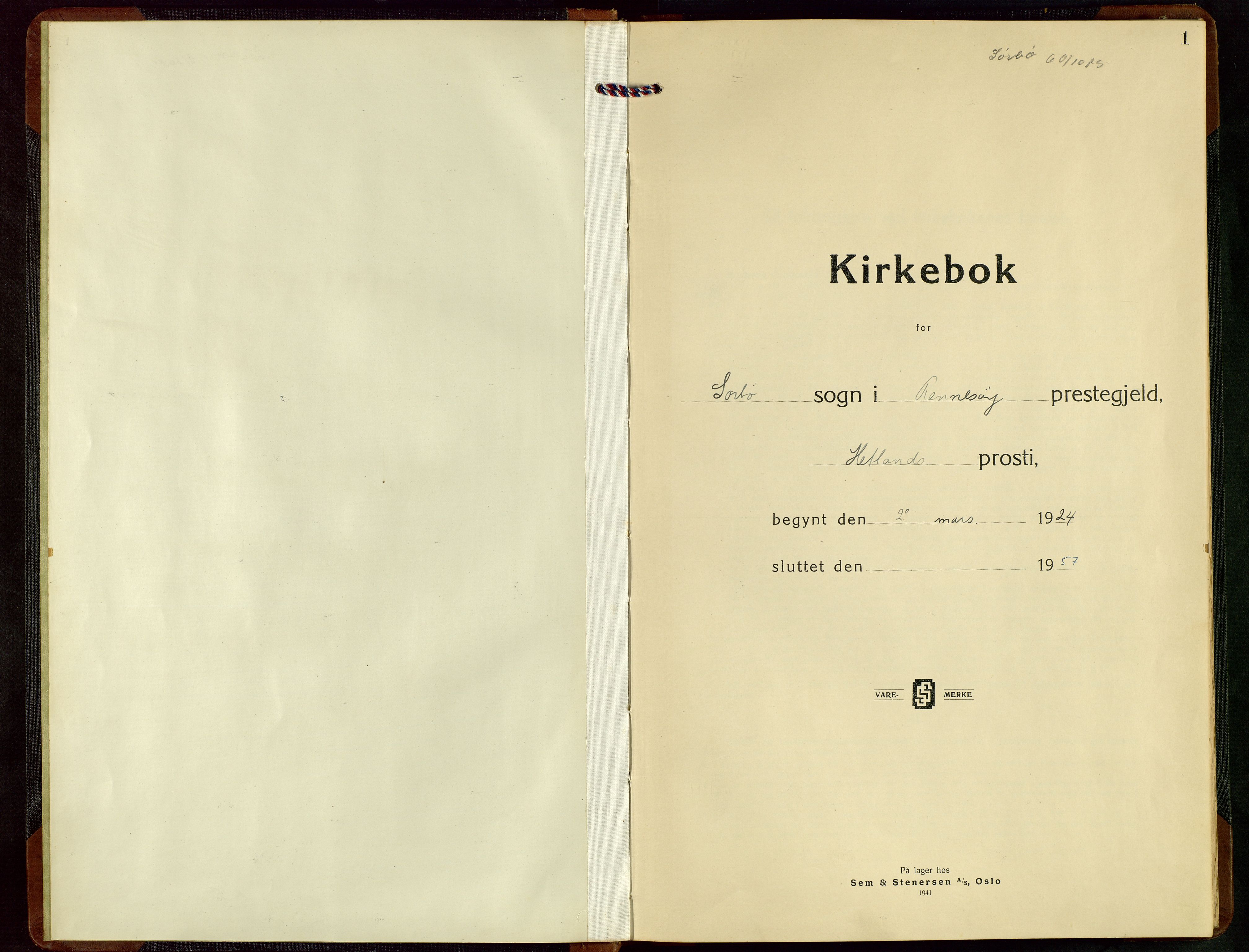 Rennesøy sokneprestkontor, SAST/A -101827/H/Ha/Hab/L0015: Parish register (copy) no. B 14, 1924-1957, p. 1
