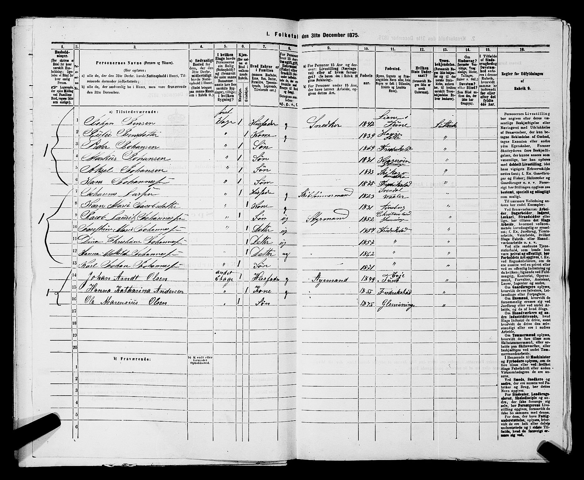 RA, 1875 census for 0103B Fredrikstad/Fredrikstad, 1875, p. 1326
