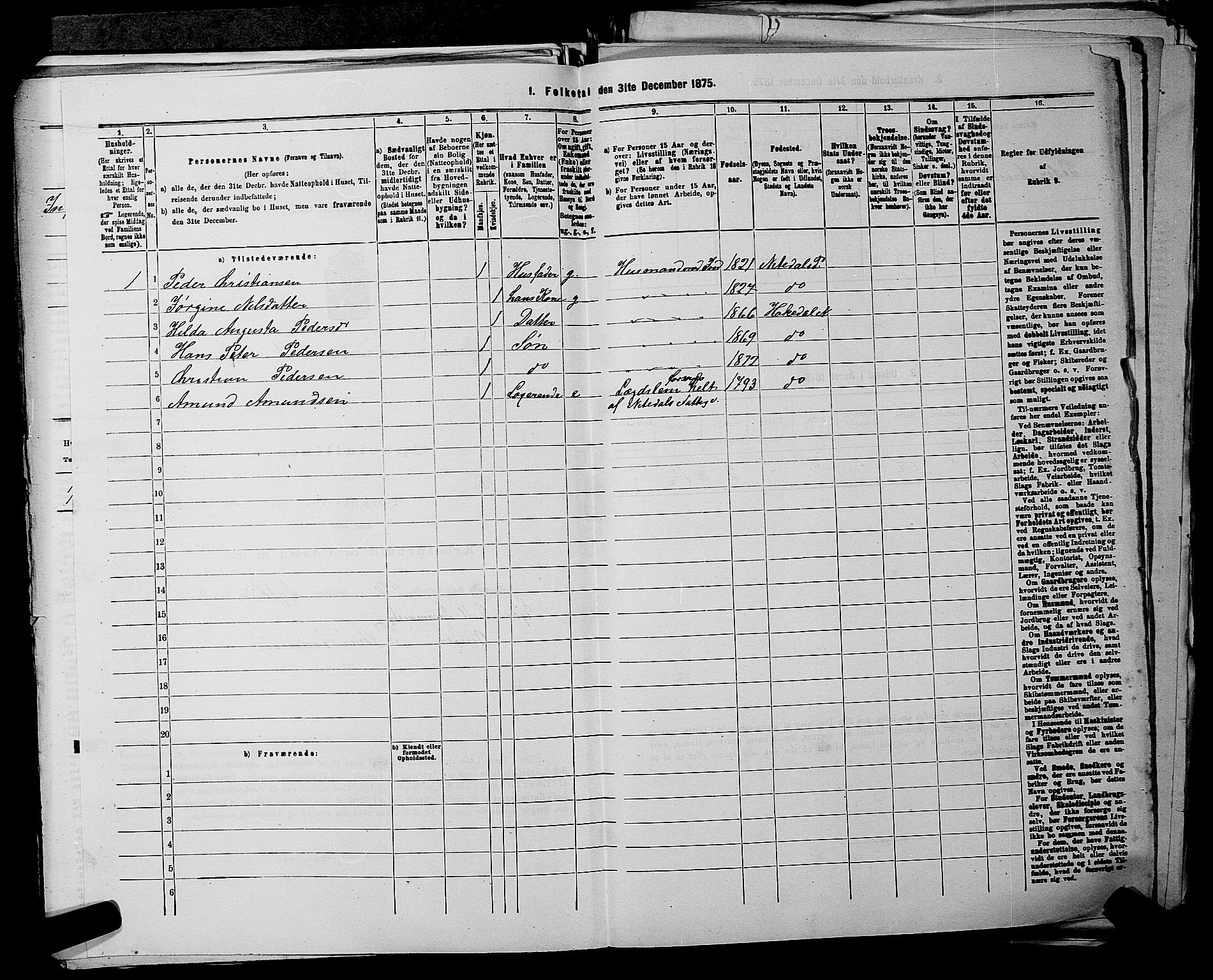 RA, 1875 census for 0233P Nittedal, 1875, p. 612