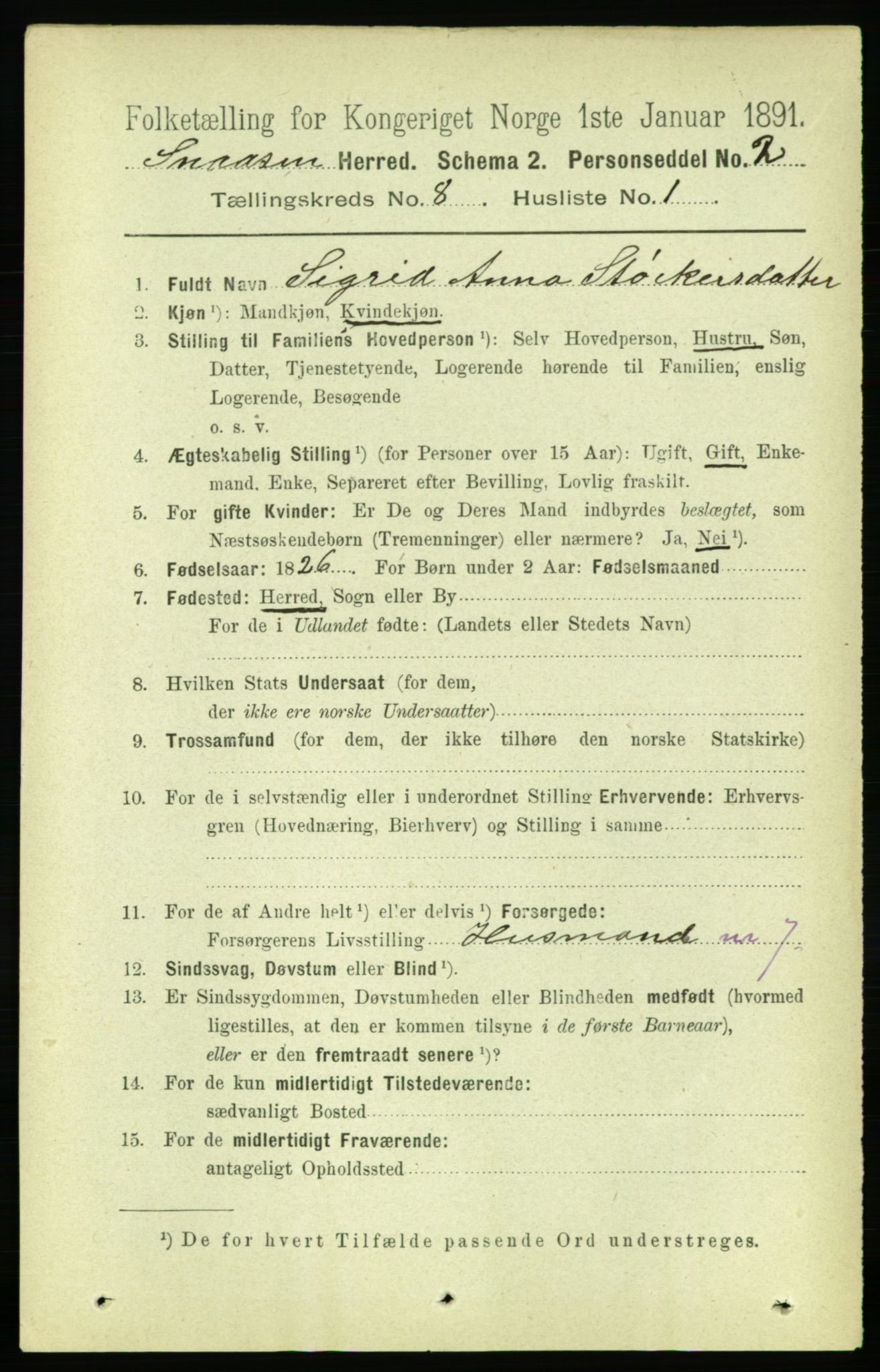 RA, 1891 census for 1736 Snåsa, 1891, p. 2737