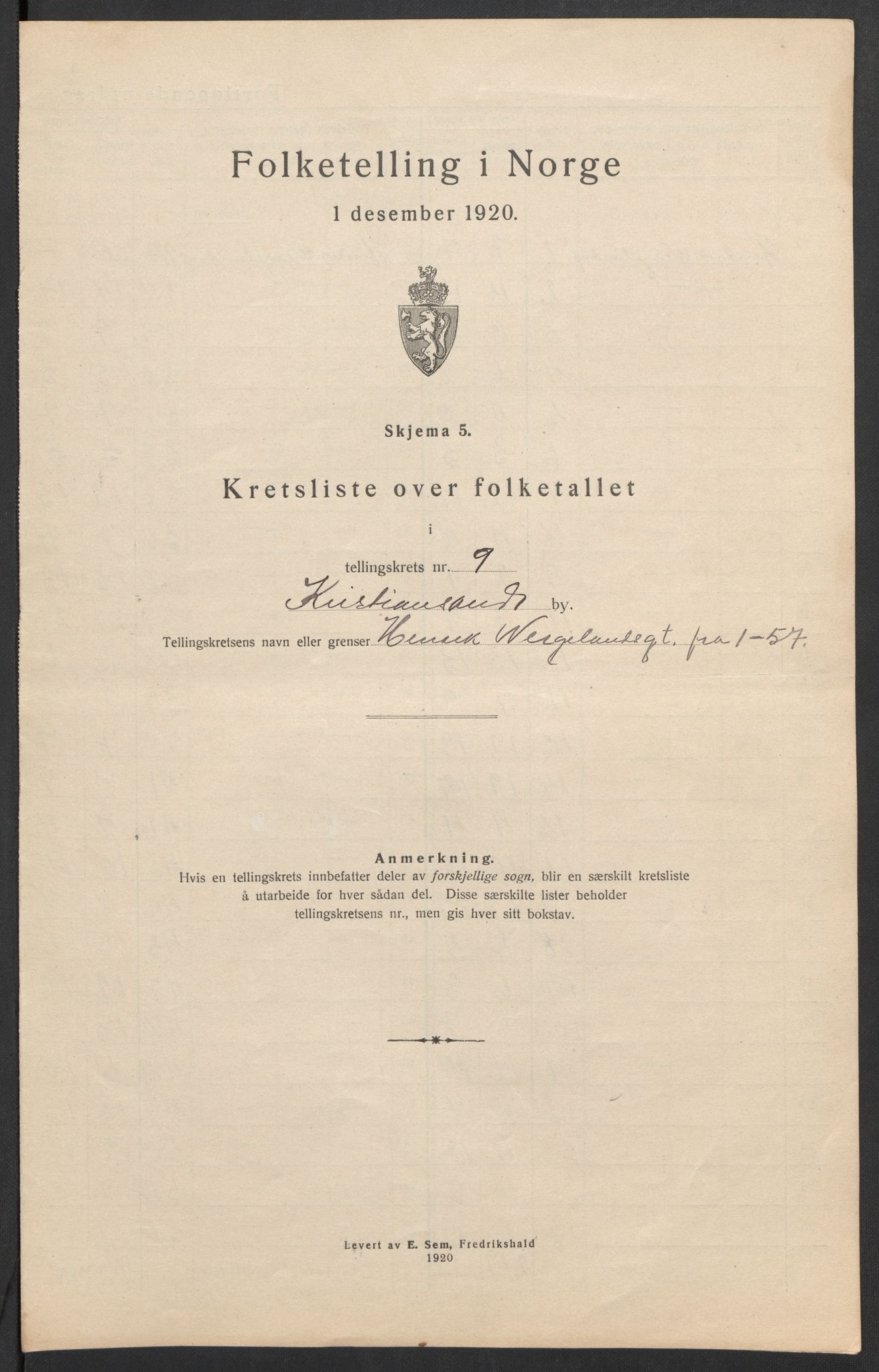 SAK, 1920 census for Kristiansand, 1920, p. 31