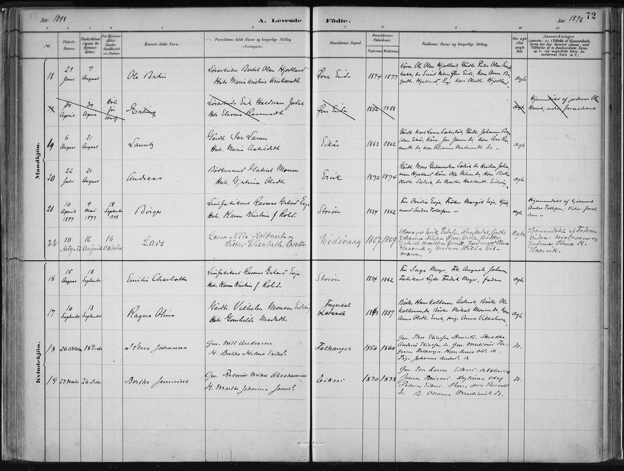 Hamre sokneprestembete, SAB/A-75501/H/Ha/Haa/Haad/L0001: Parish register (official) no. D  1, 1882-1906, p. 72
