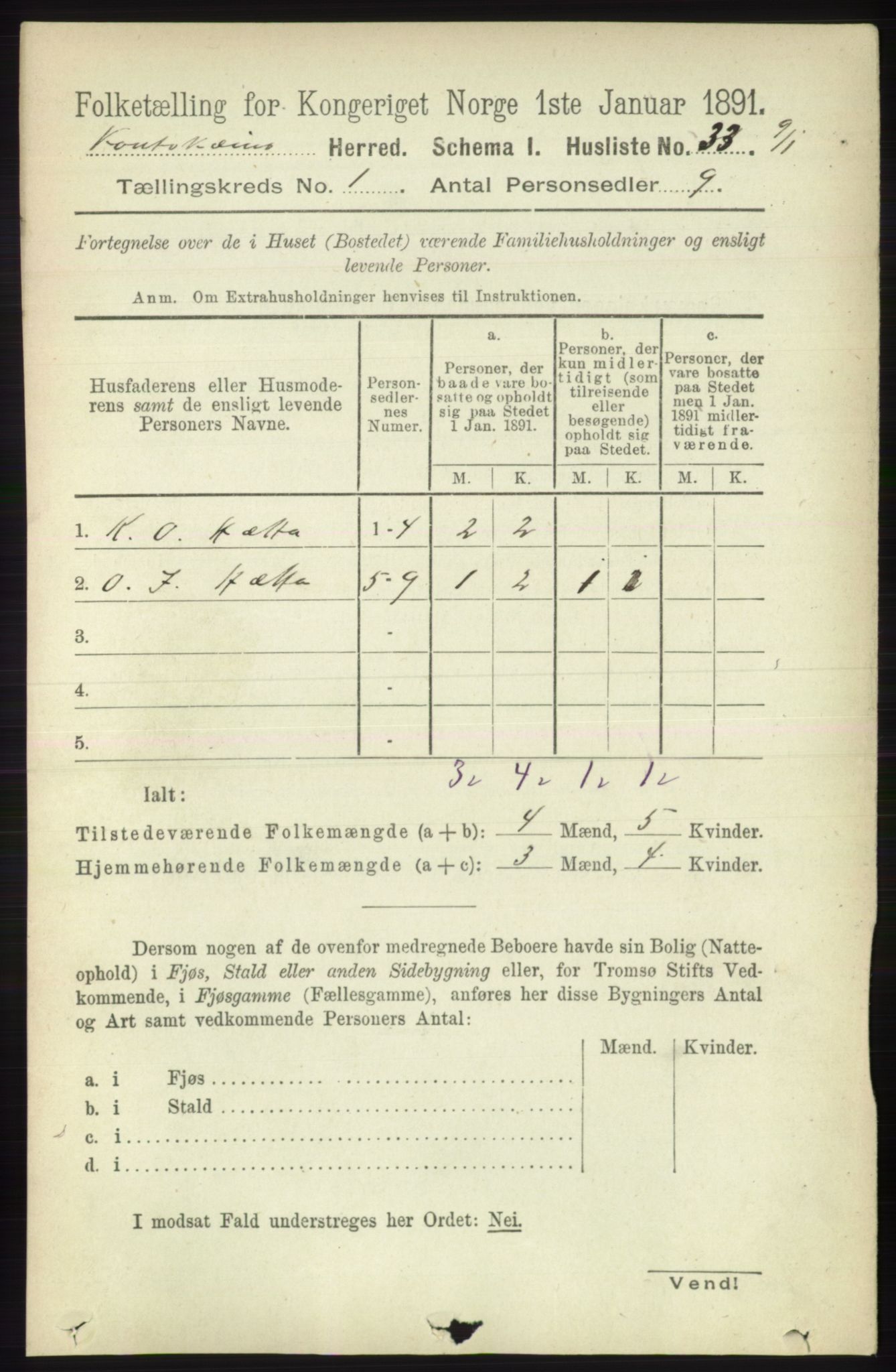 RA, 1891 census for 2011 Kautokeino, 1891, p. 46