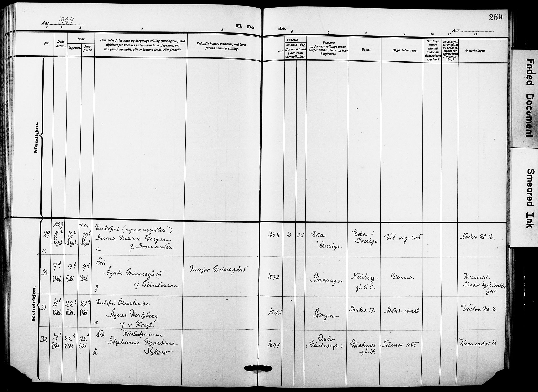 Garnisonsmenigheten Kirkebøker, SAO/A-10846/F/Fa/L0016: Parish register (official) no. 16, 1922-1930, p. 259